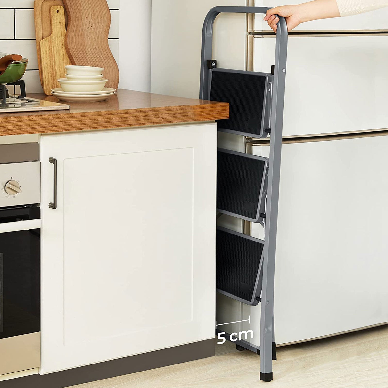 Stapping stool - With 3 steps - Metal frame - Gray / black