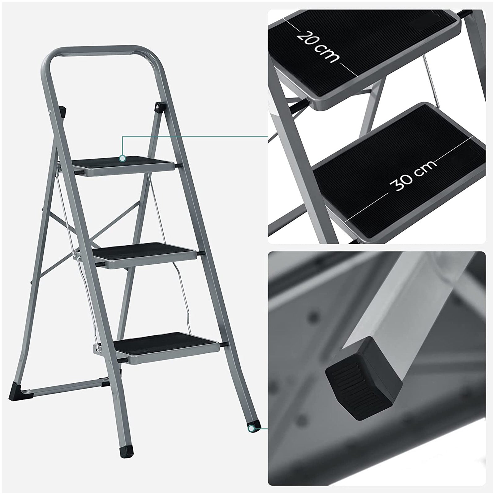 Stapping stool - With 3 steps - Metal frame - Gray / black