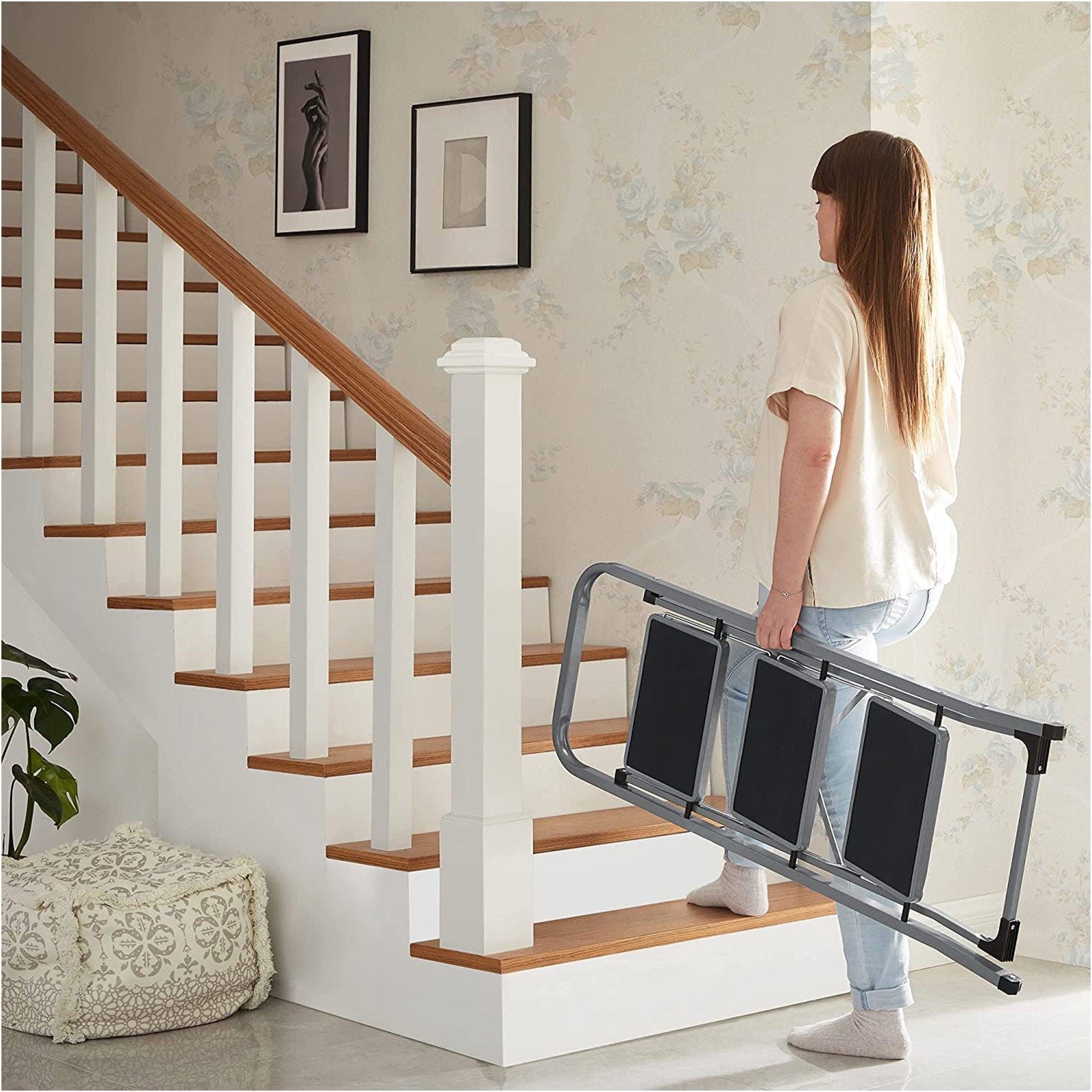 Stapping stool - With 3 steps - Metal frame - Gray / black