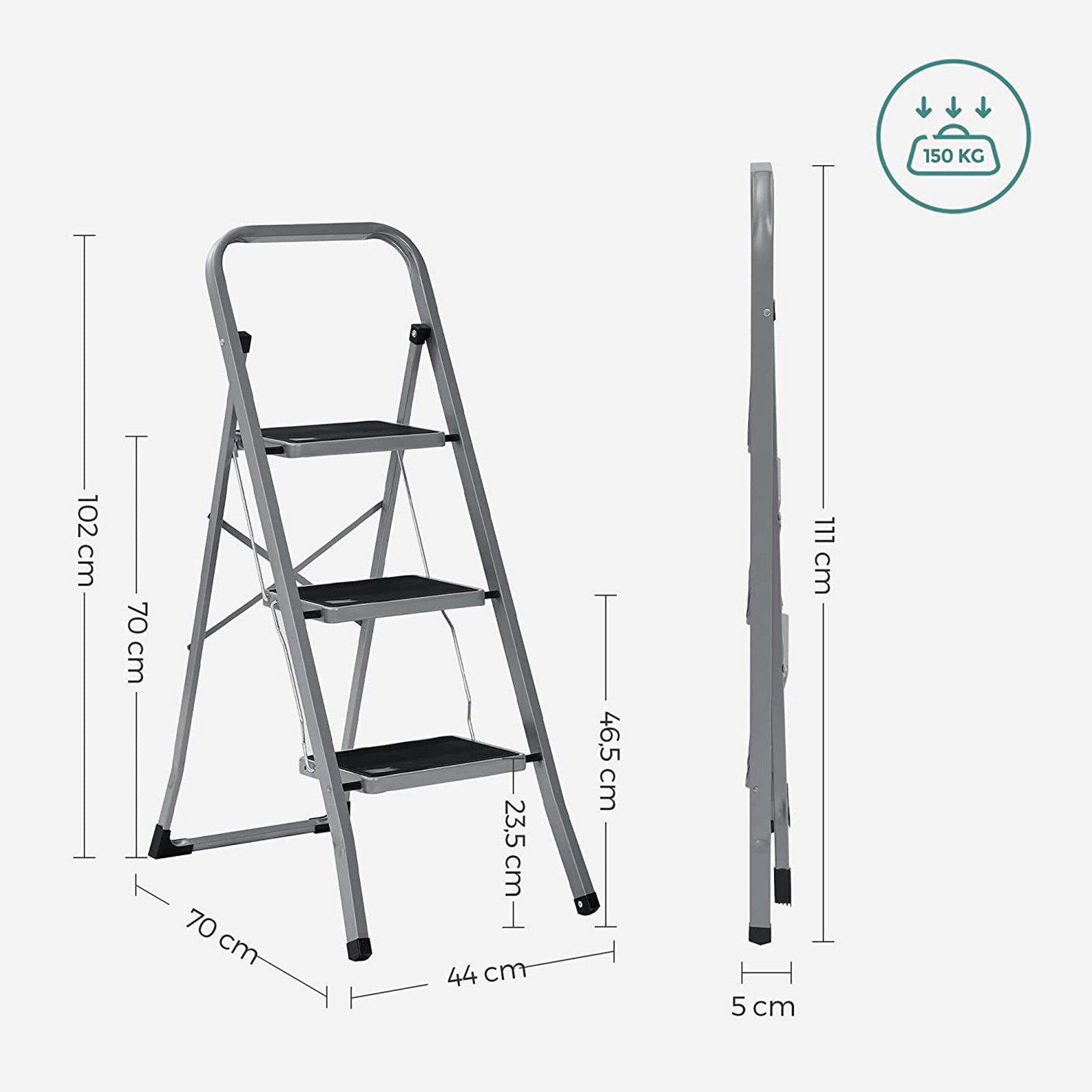 Stapping stool - With 3 steps - Metal frame - Gray / black