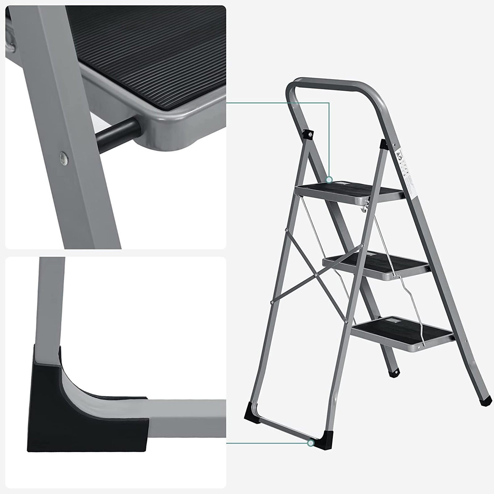 Stapping stool - With 3 steps - Metal frame - Gray / black