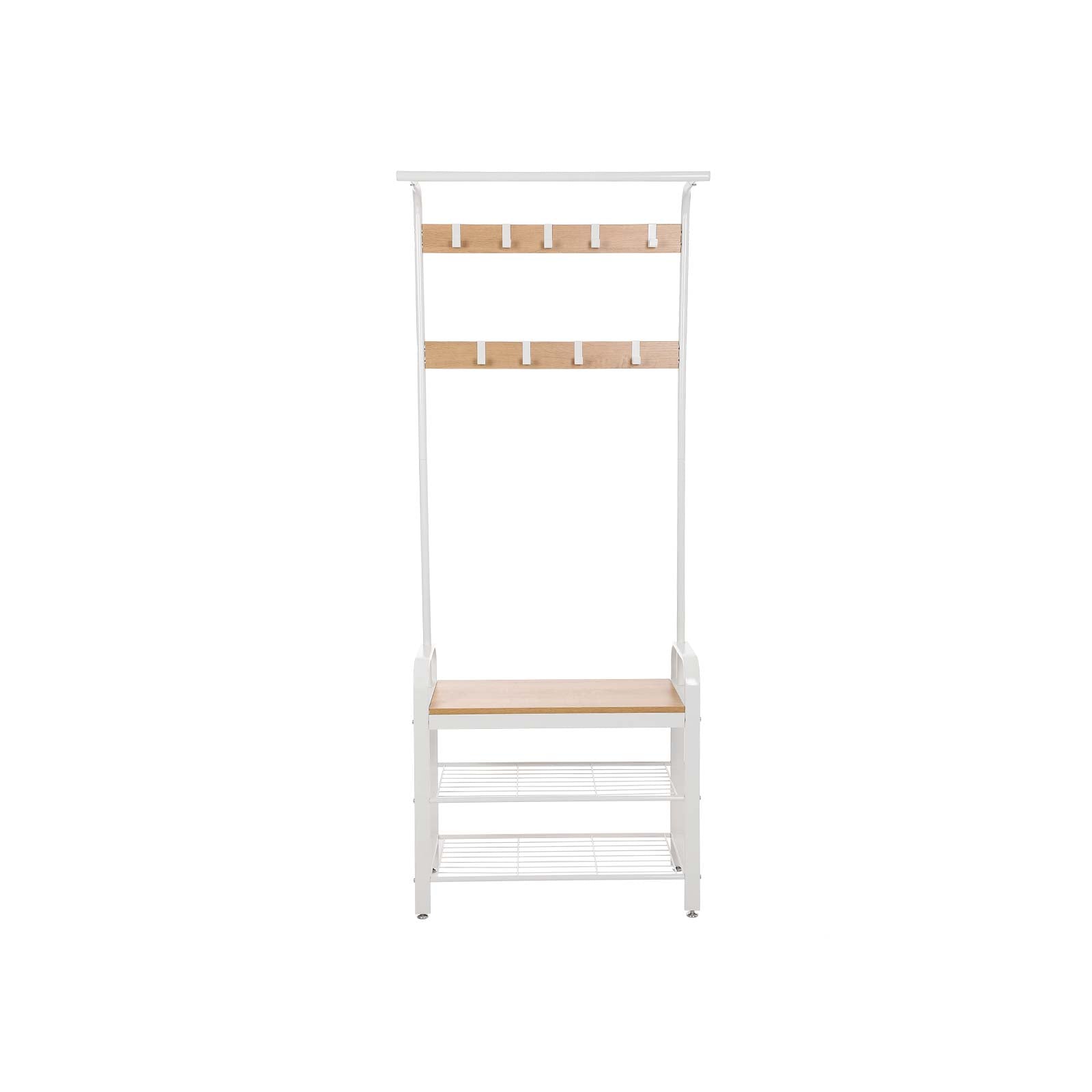 Coat rack - Shoe rack with bench - Industrial - White/Naturel