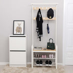 Coat rack - Shoe rack with bench - Industrial - White/Naturel