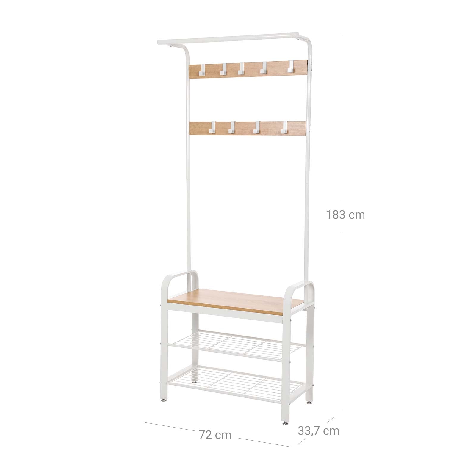 Coat rack - Shoe rack with bench - Industrial - White/Naturel