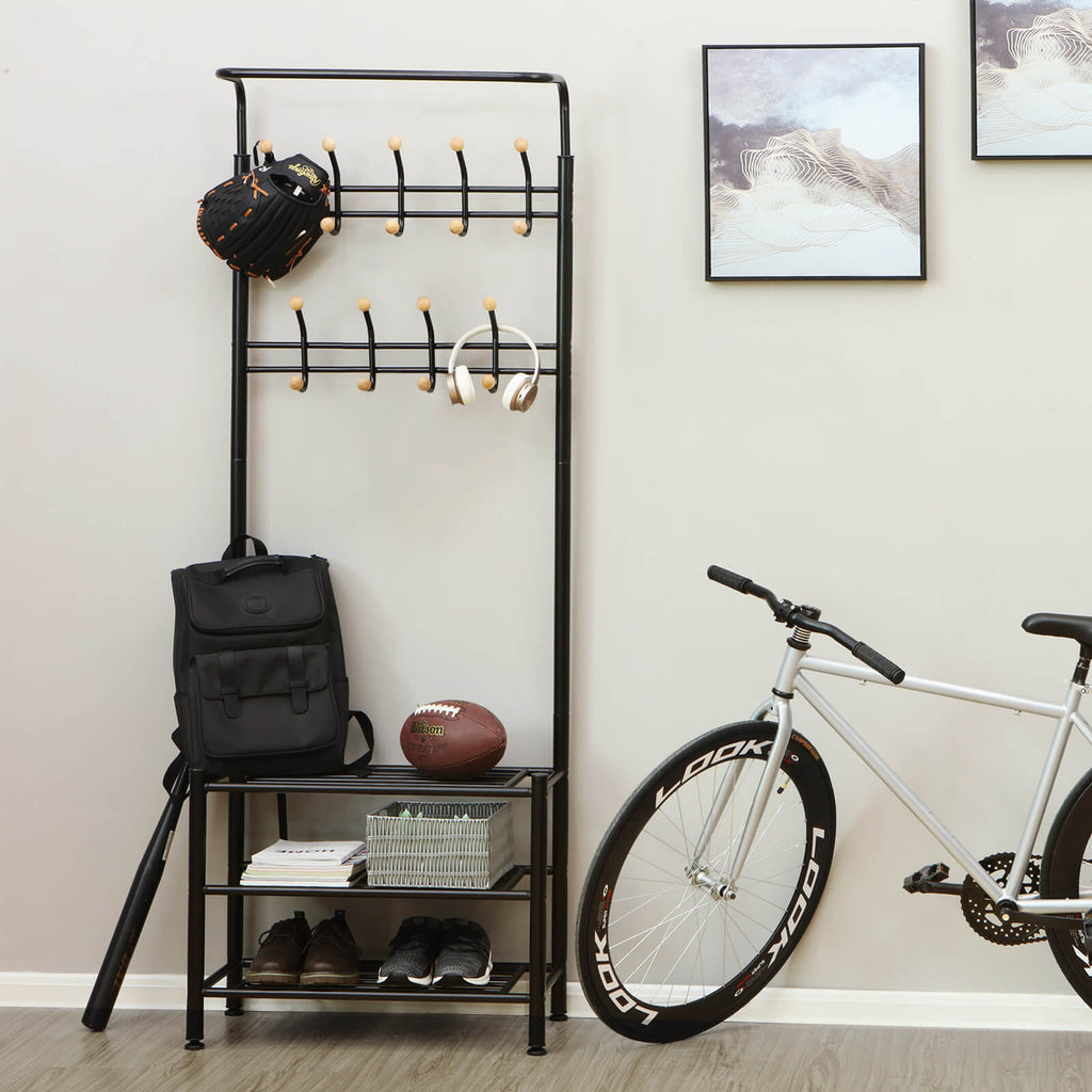 Coat rack - with shoe rack and sofa - black