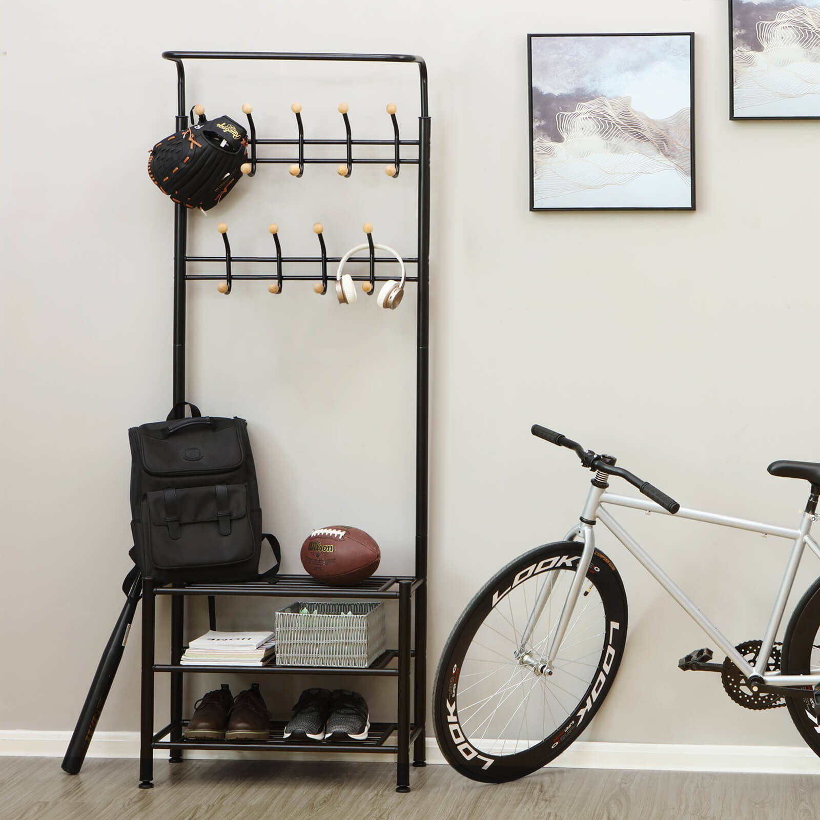 Coat rack - with shoe rack and sofa - black