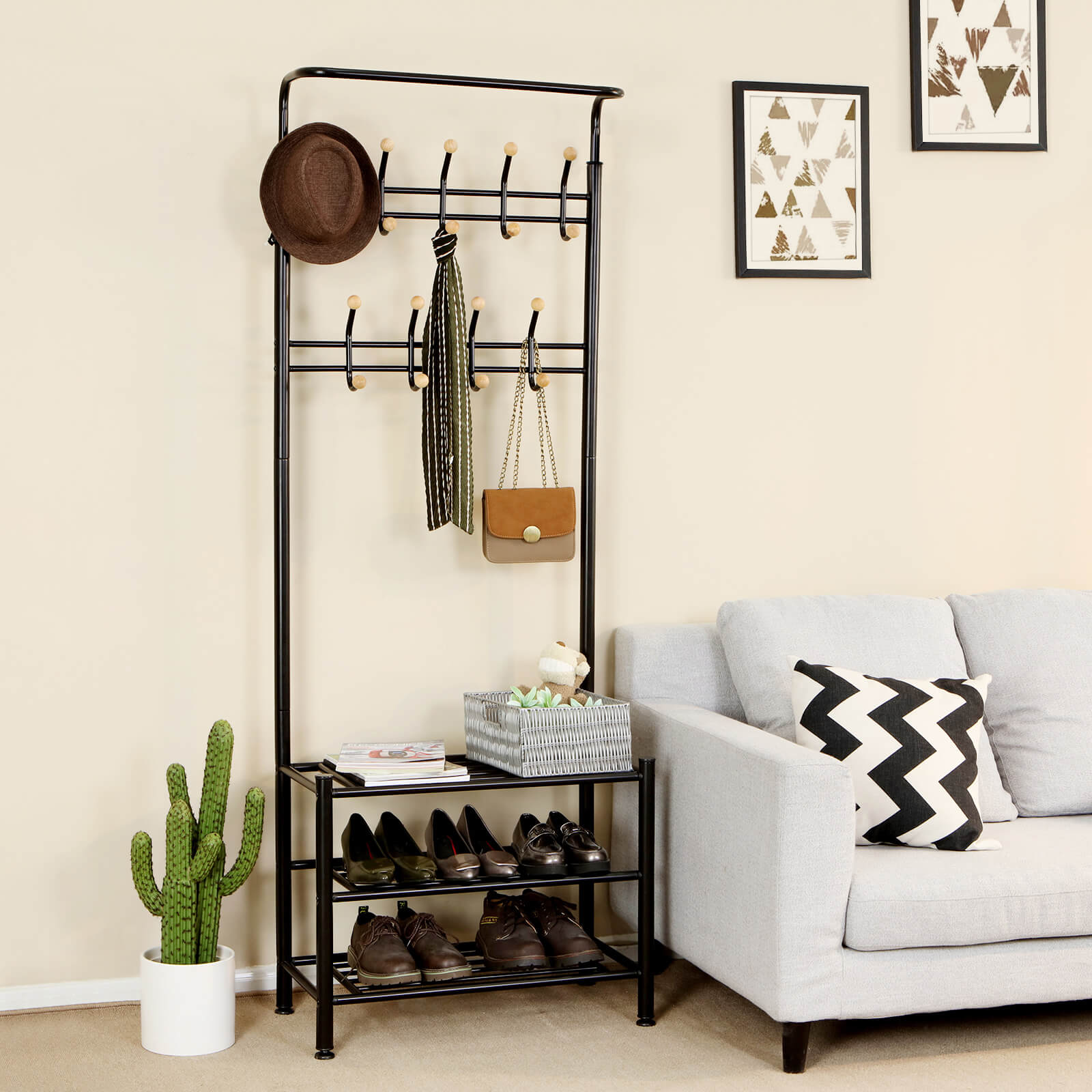 Coat rack - with shoe rack and sofa - black