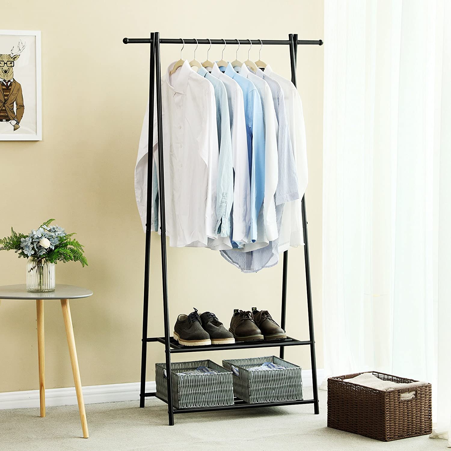 Clothing rack - with shoe rack - metal - black