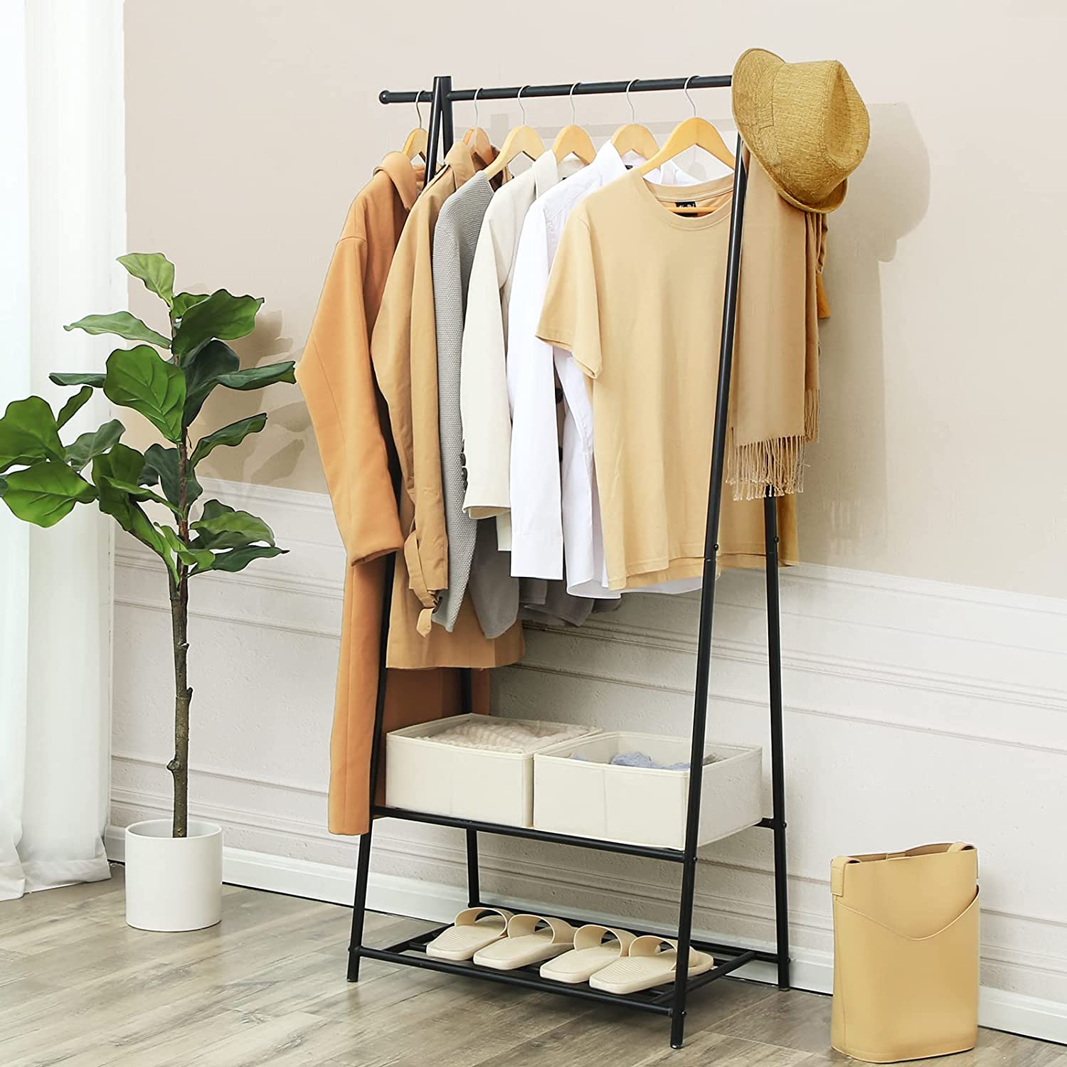 Clothing rack - with shoe rack - metal - black