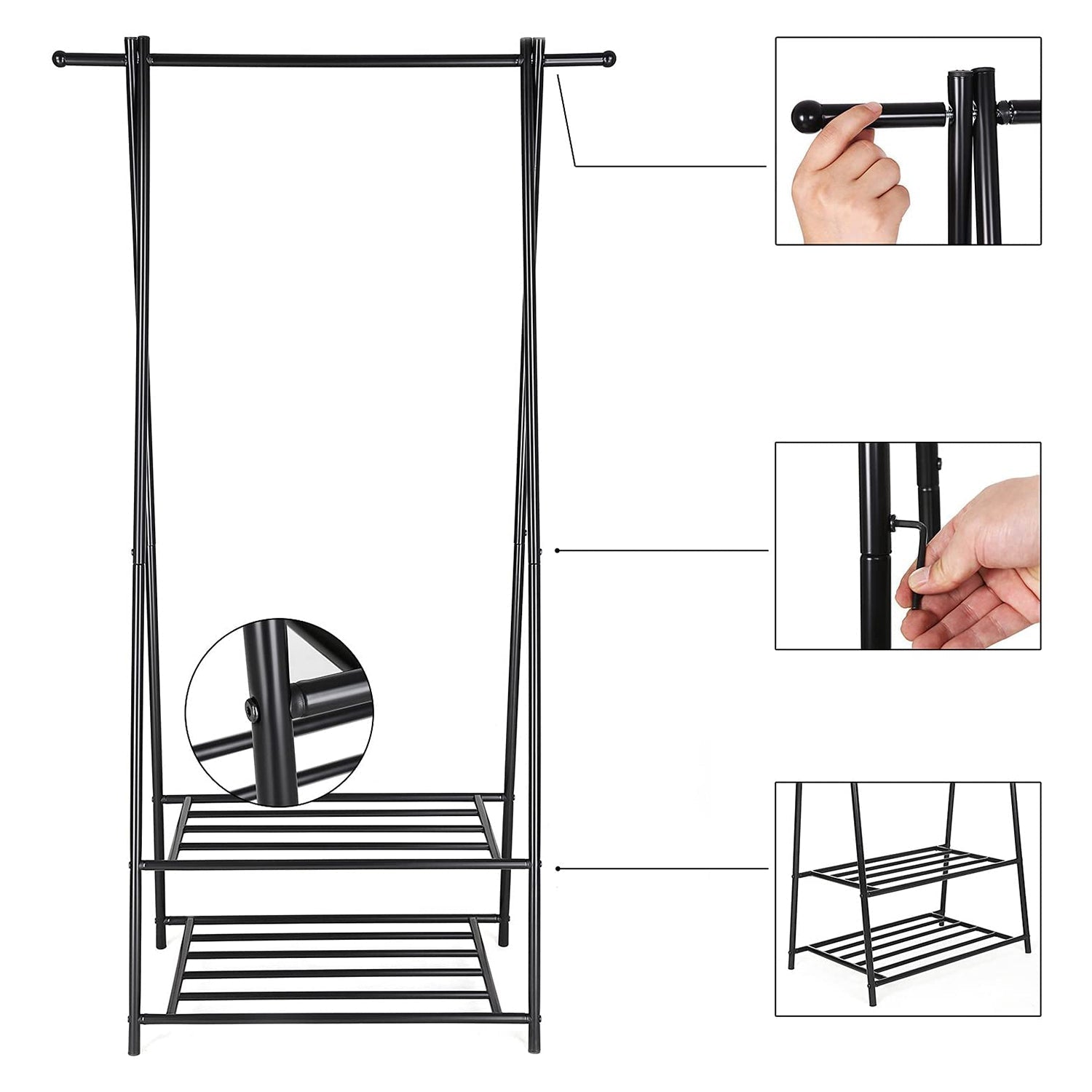 Clothing rack - with shoe rack - metal - black