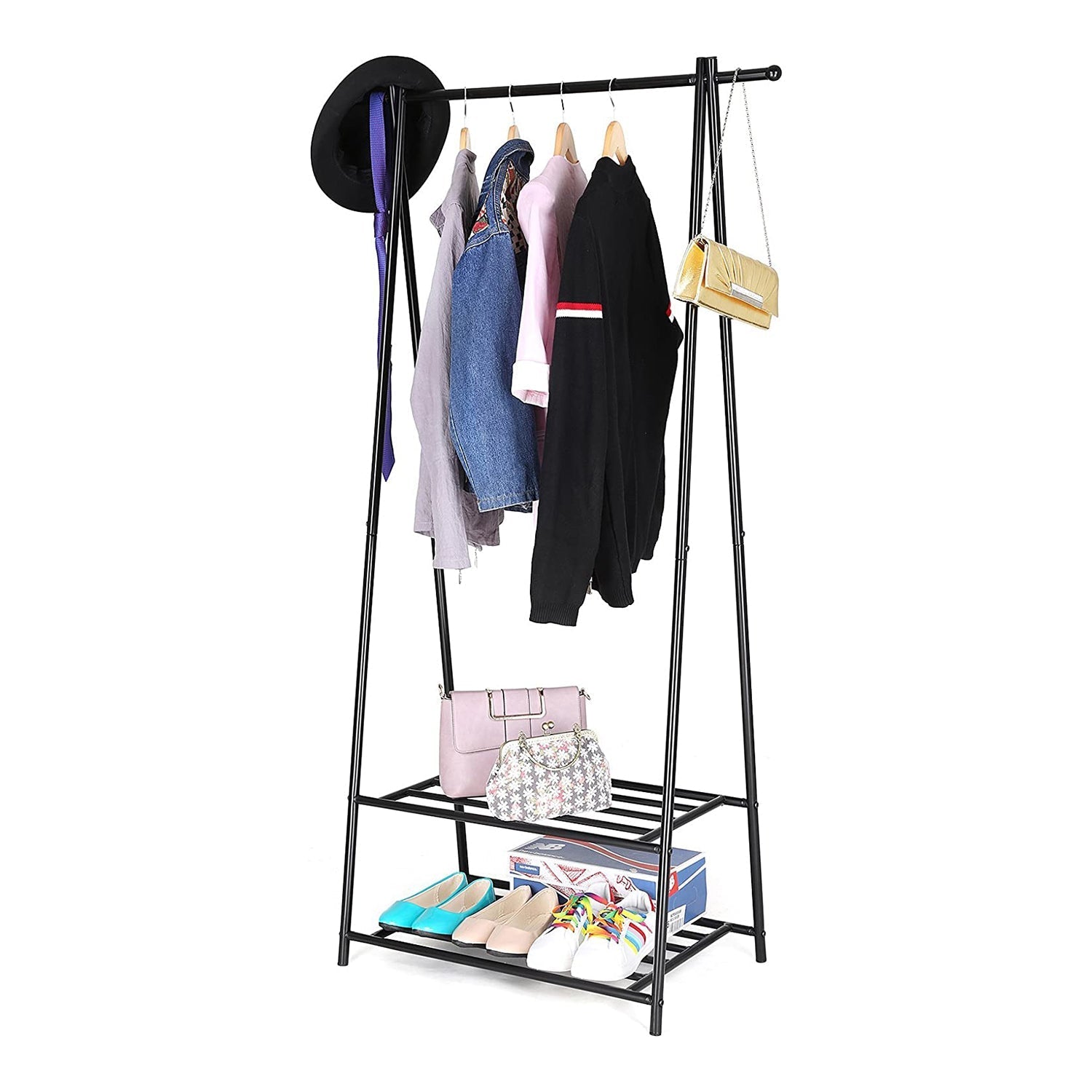 Clothing rack - with shoe rack - metal - black
