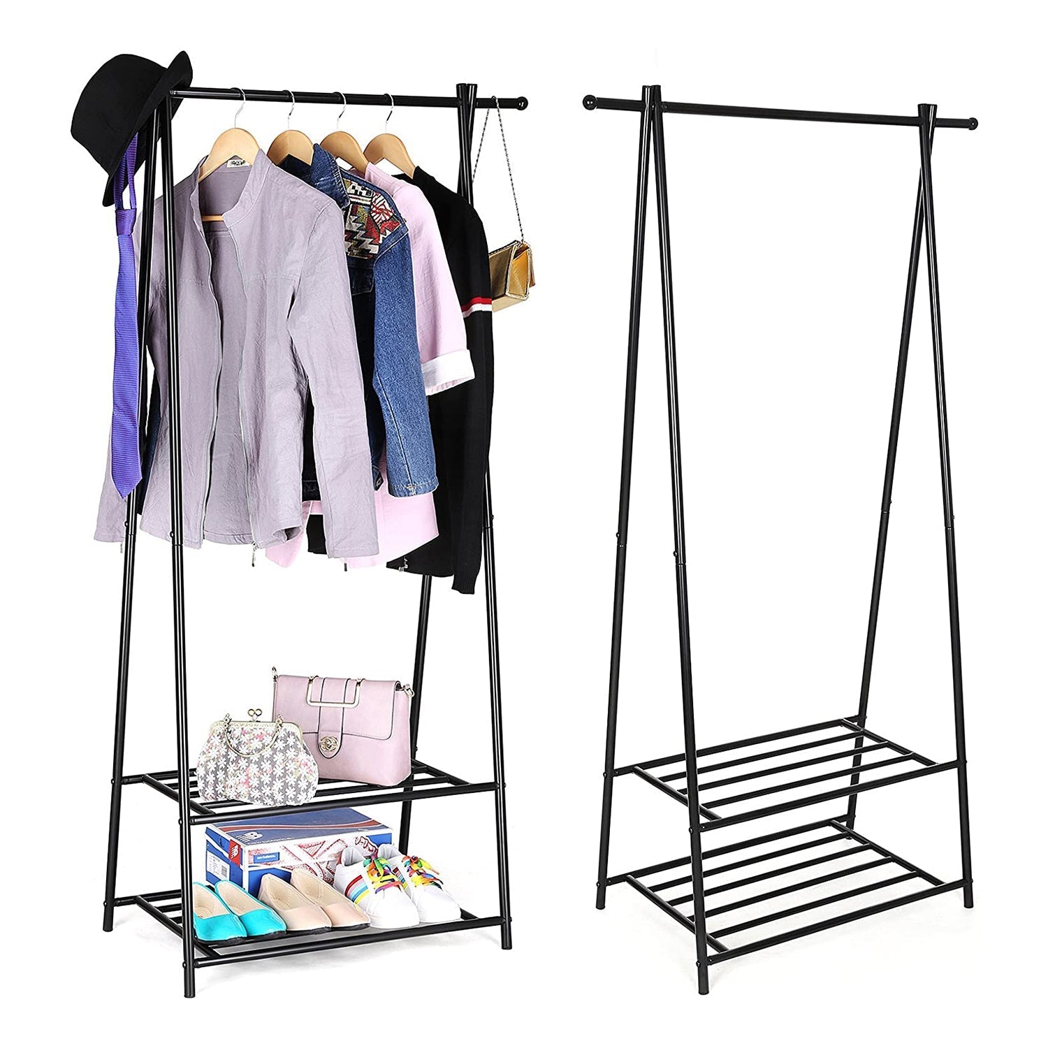 Clothing rack - with shoe rack - metal - black