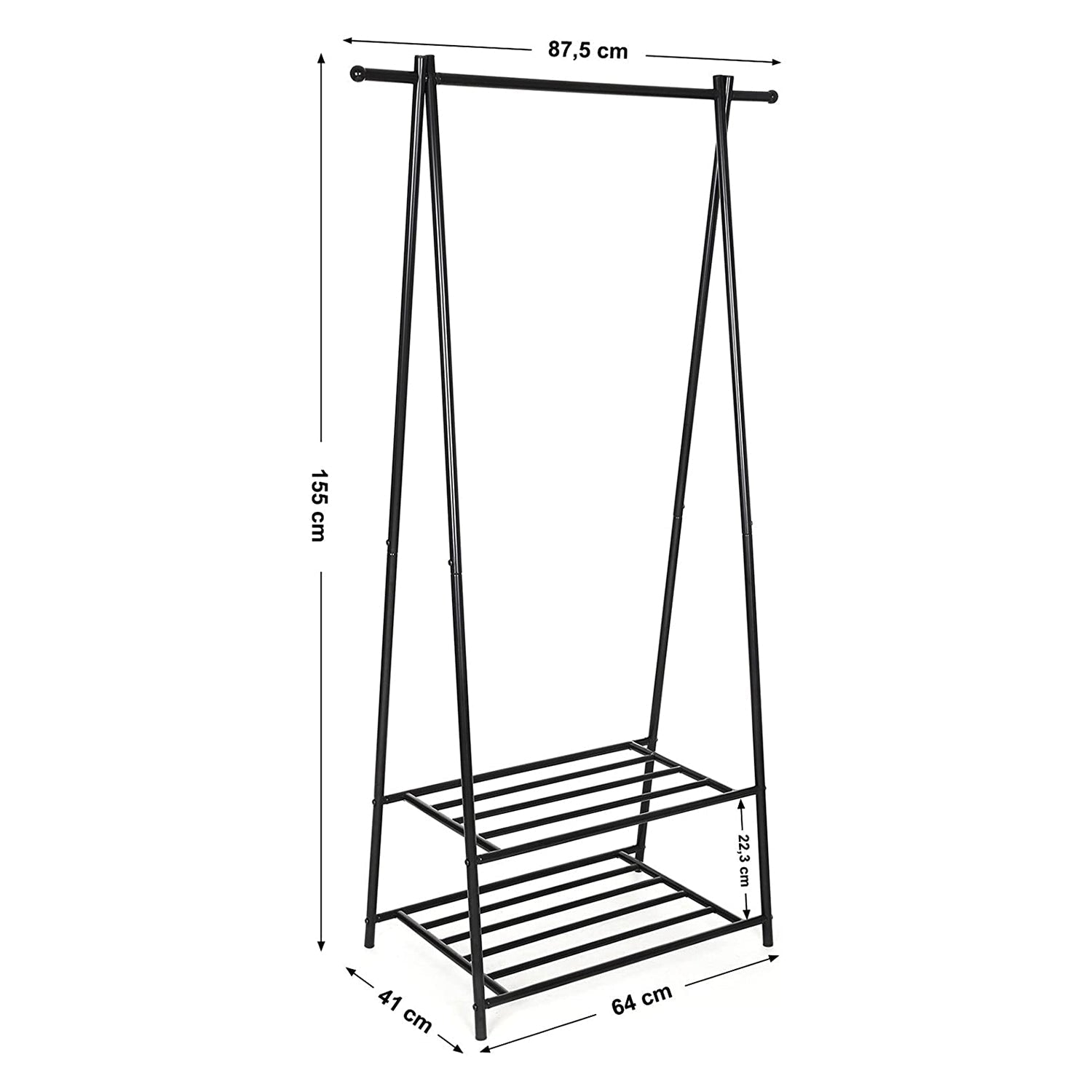 Clothing rack - with shoe rack - metal - black
