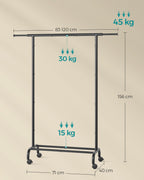 Clothing rack on wheels with a load capacity of up to 45 kg, ink black