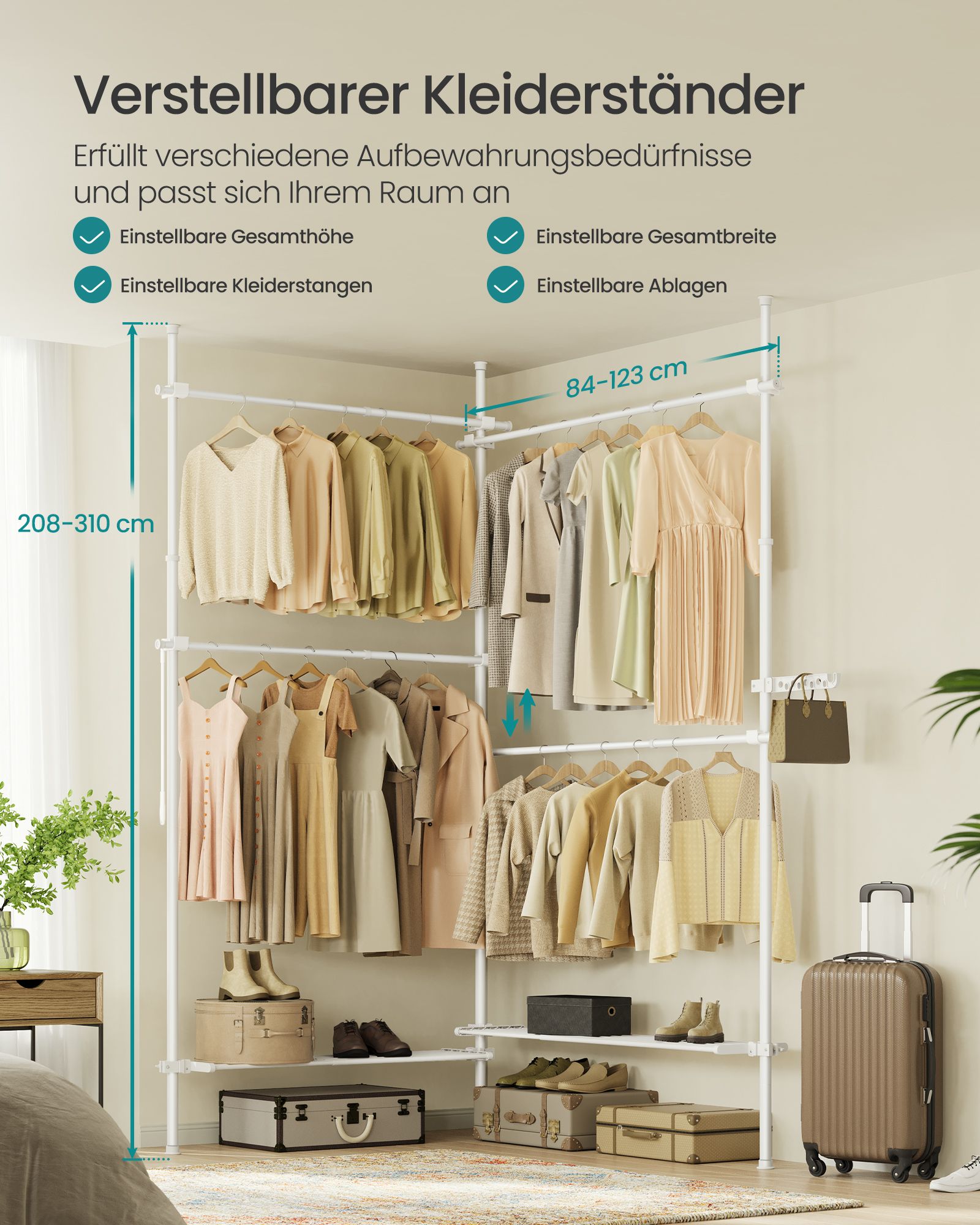 Clothing rack - 33.5 × (162–238) × (208–310) cm - Matt white