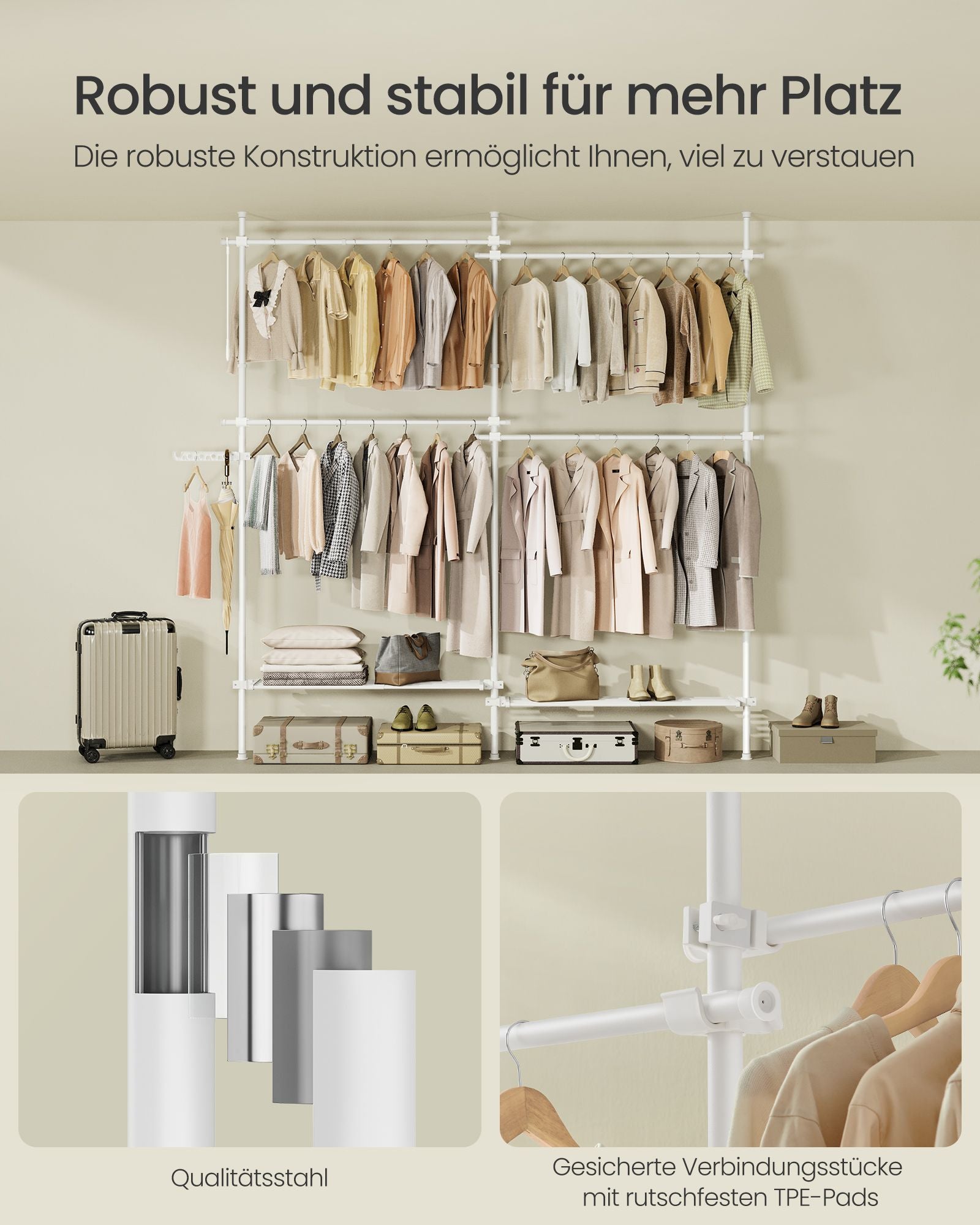Clothing rack - 33.5 × (162–238) × (208–310) cm - Matt white