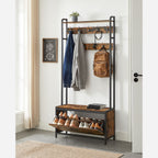 Coat rack - wardrobe with shoe cabinet and bench - clothes rack - shoe storage - vintage brown