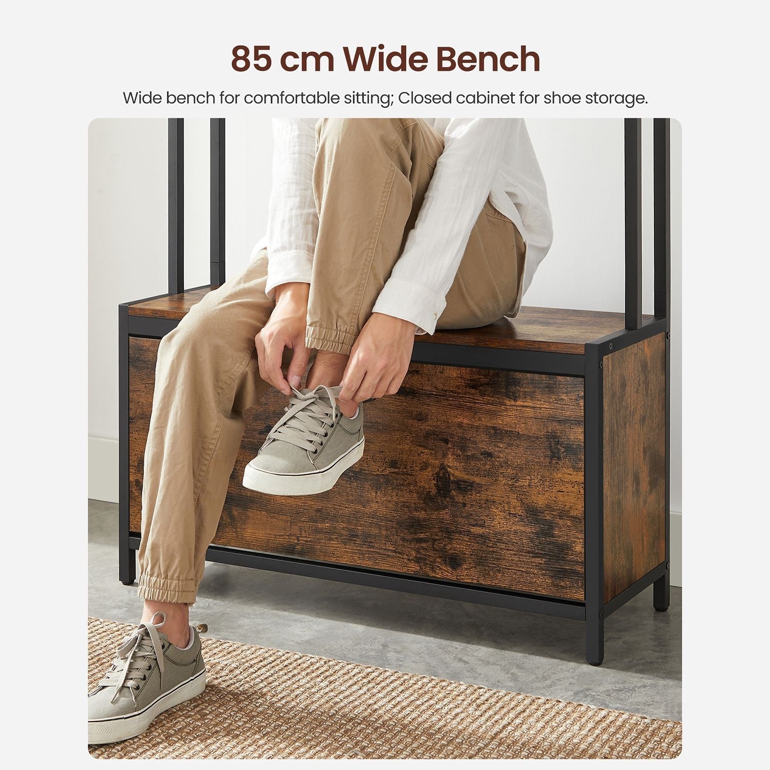 Coat rack - wardrobe with shoe cabinet and bench - clothes rack - shoe storage - vintage brown