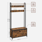 Coat rack - wardrobe with shoe cabinet and bench - clothes rack - shoe storage - vintage brown