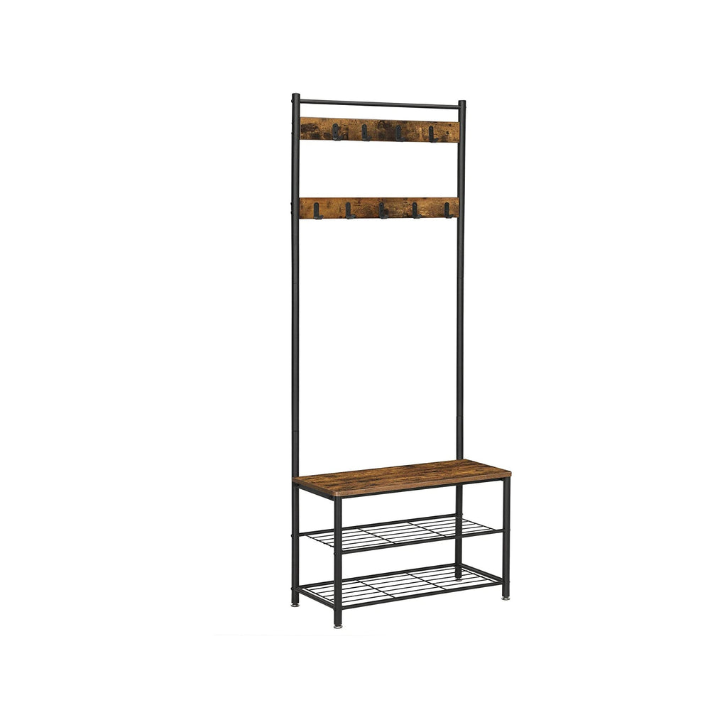 Coat rack - shoe rack with sofa - with 3 hooks - dark brown