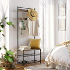 Coat rack - shoe rack with sofa - with 3 hooks - dark brown