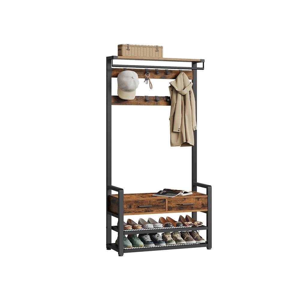 Coat rack - wardrobe - with shoe bench and seat - Metal frame - Brown