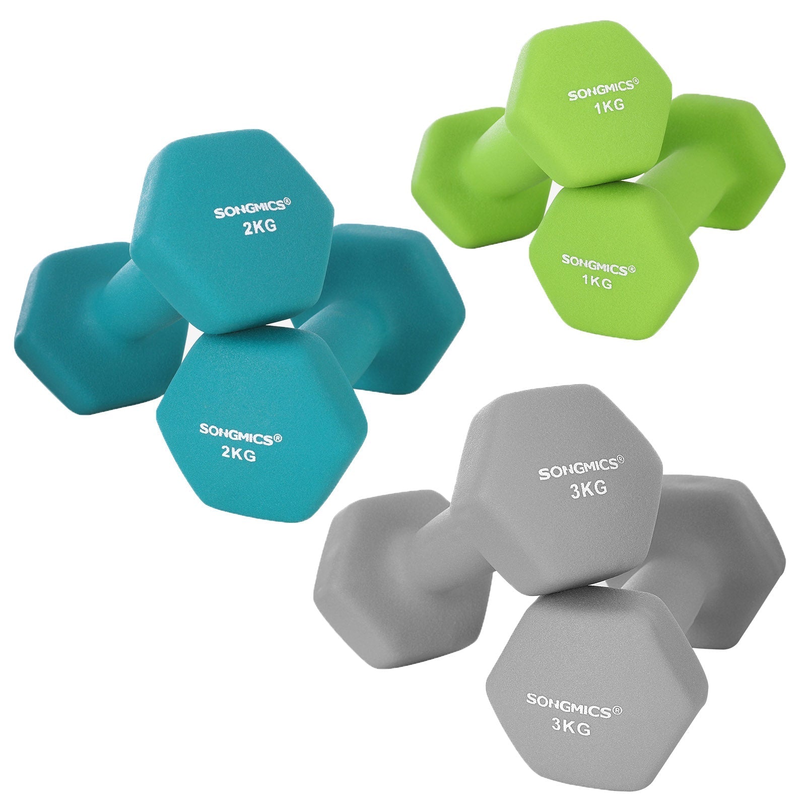 Halter set - 6 dumbbells with standard - 2 x 1 kg, 2 x 2 kg, 2 x 3 kg