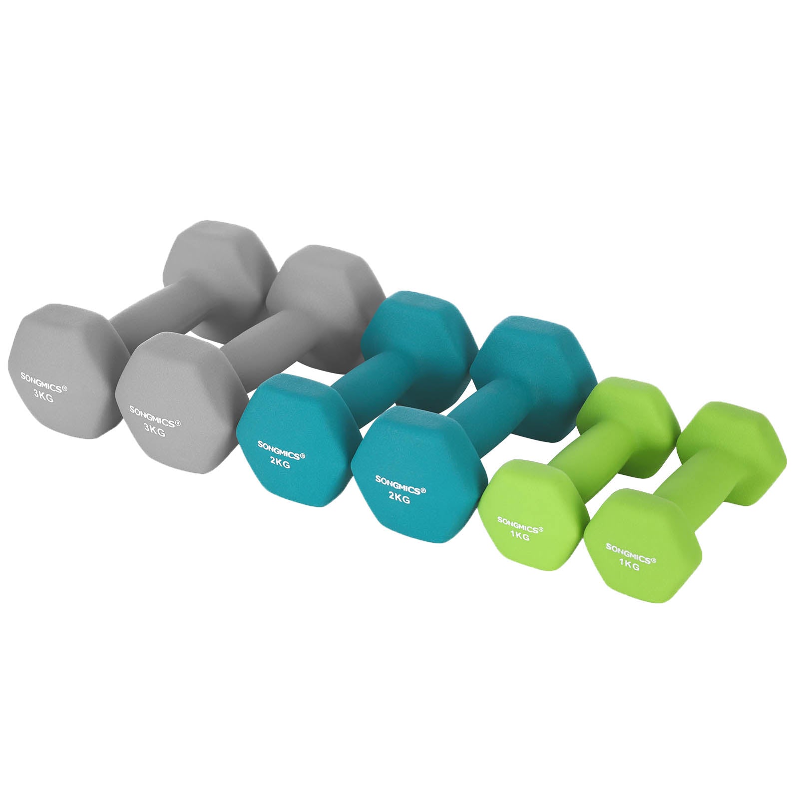 Halter set - 6 dumbbells with standard - 2 x 1 kg, 2 x 2 kg, 2 x 3 kg