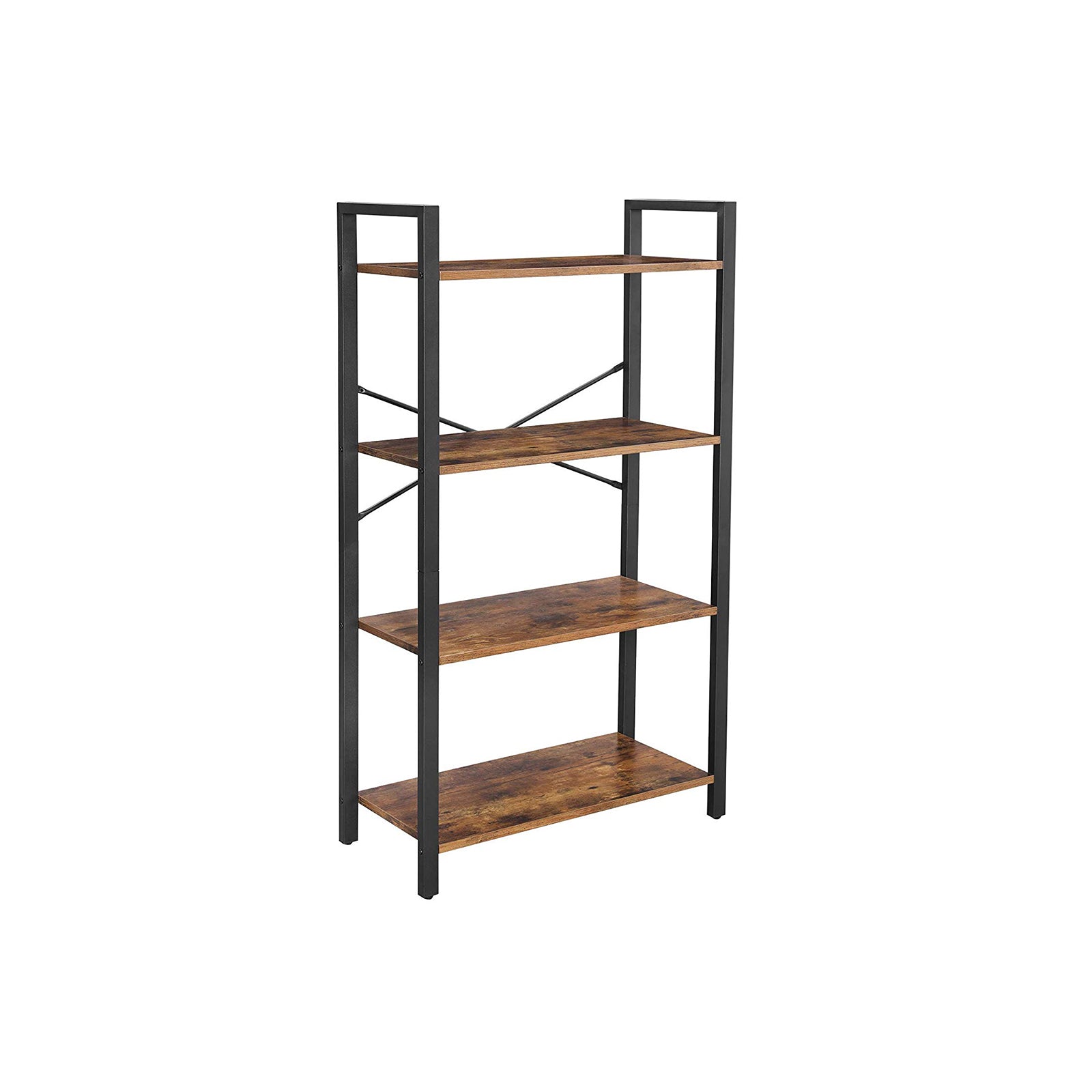 Bookcase - 4 levels - storage rack with steel frame - 120 cm high - Brown/black