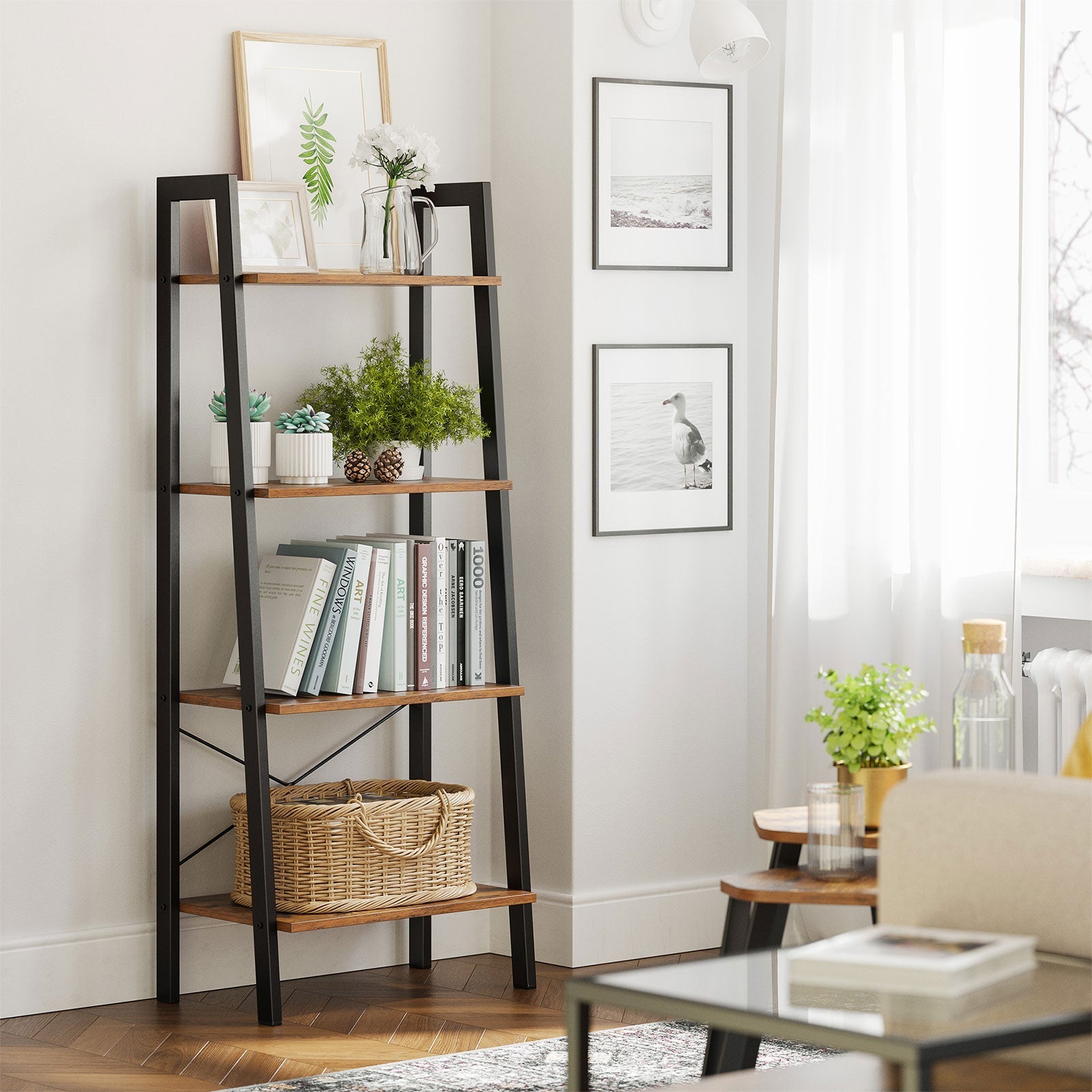 Bookcase - 4 levels - Ladder rack - Industrial