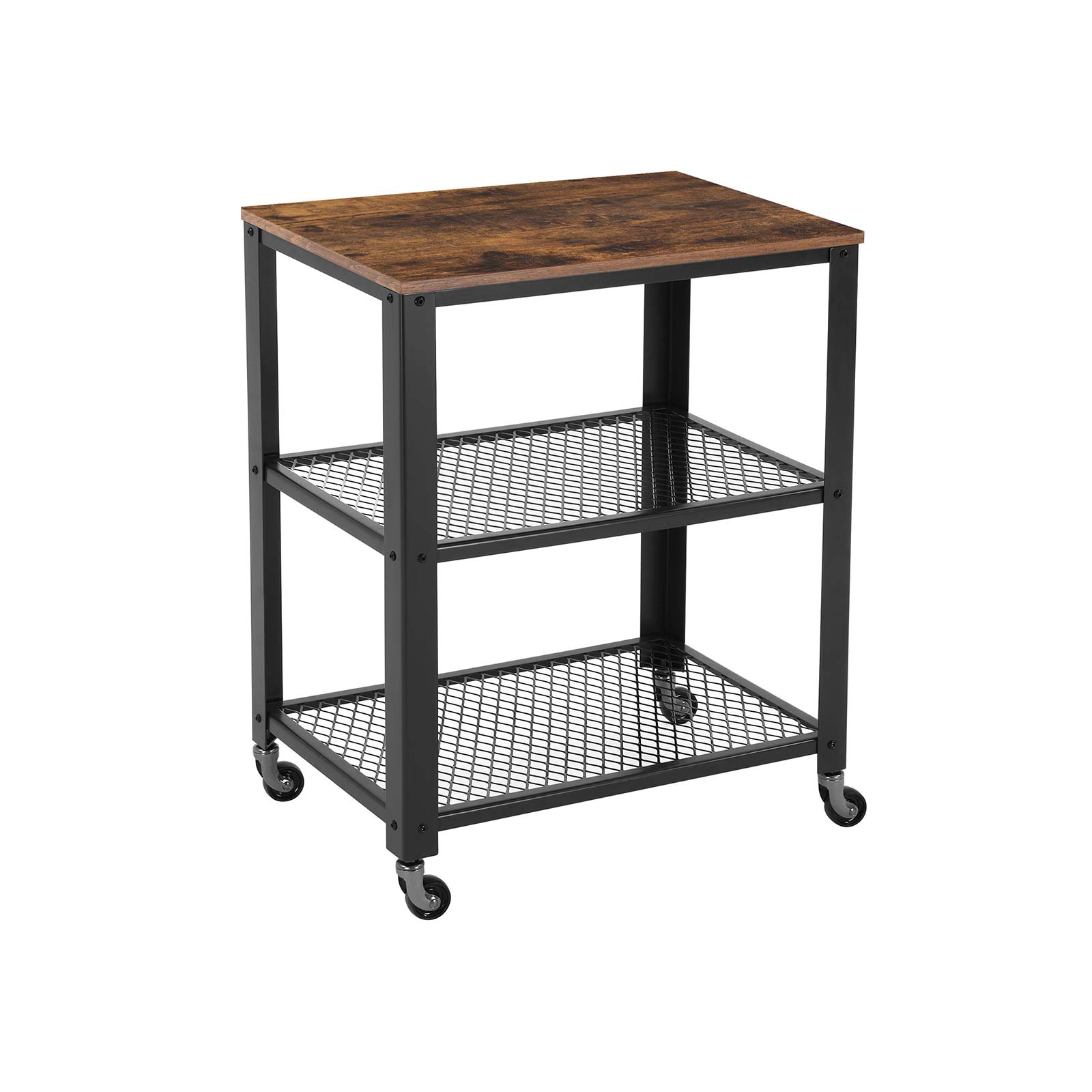 Side table - Trolley - 3 shelves - On wheels - Industrial - Brown