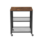 Side table - Trolley - 3 shelves - On wheels - Industrial - Brown