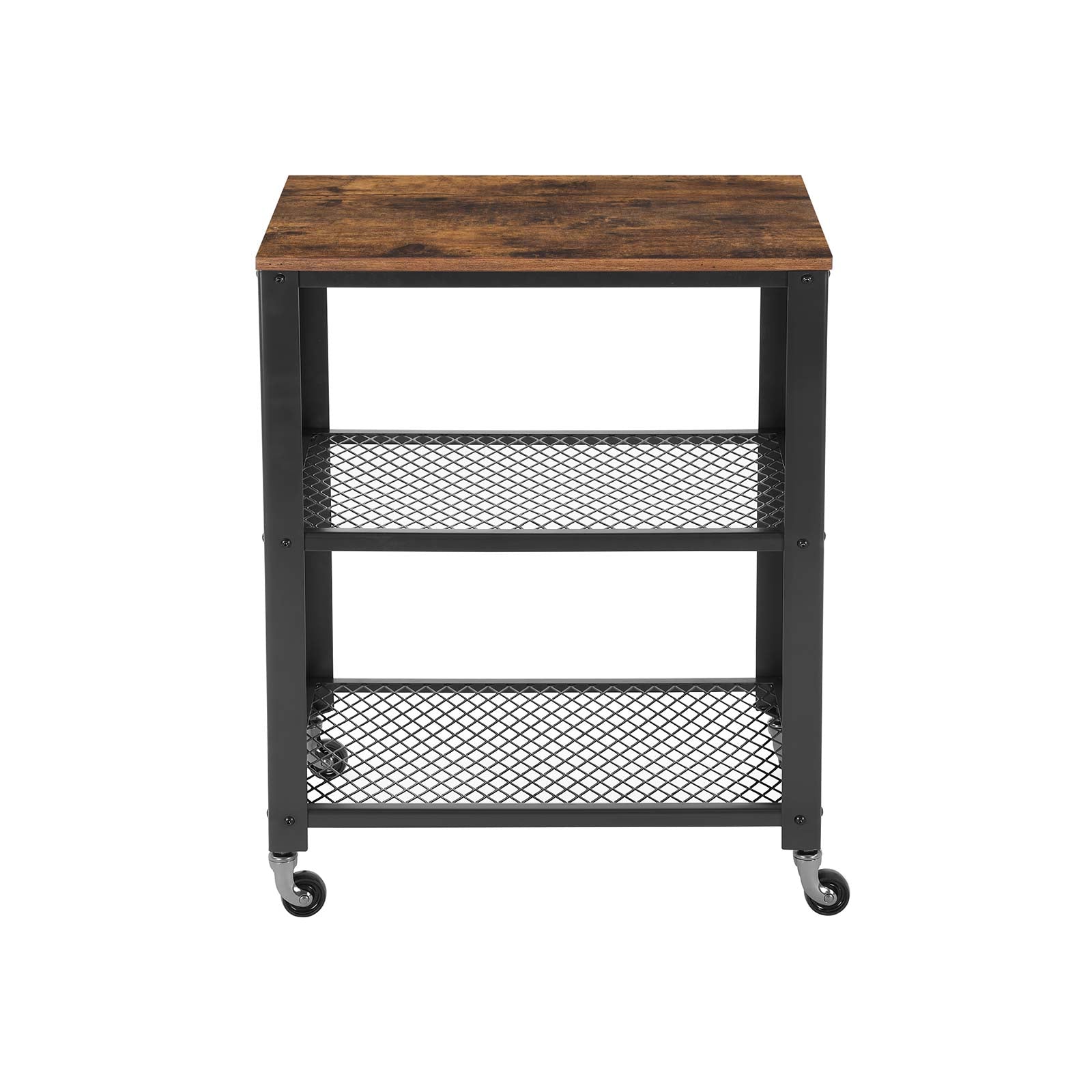 Side table - Trolley - 3 shelves - On wheels - Industrial - Brown