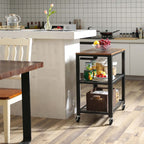 Side table - Trolley - 3 shelves - On wheels - Industrial - Brown