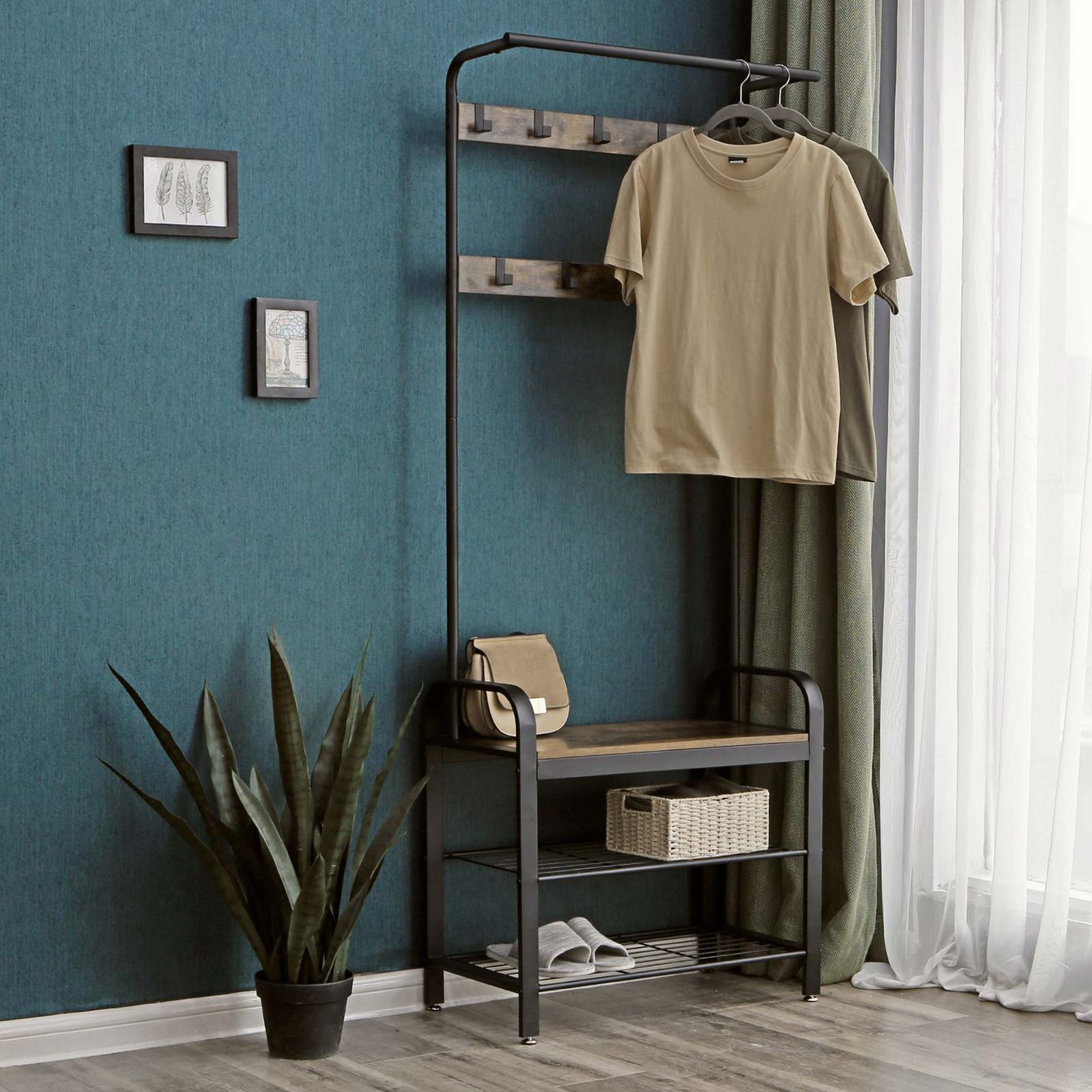 Coat rack - shoe rack - with 9 hooks - industrial design