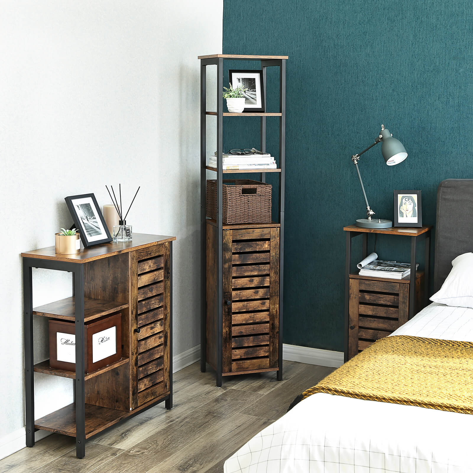 Kitchen cupboard - Narrow storage cupboard with 3 racks - Industrial design - Brown
