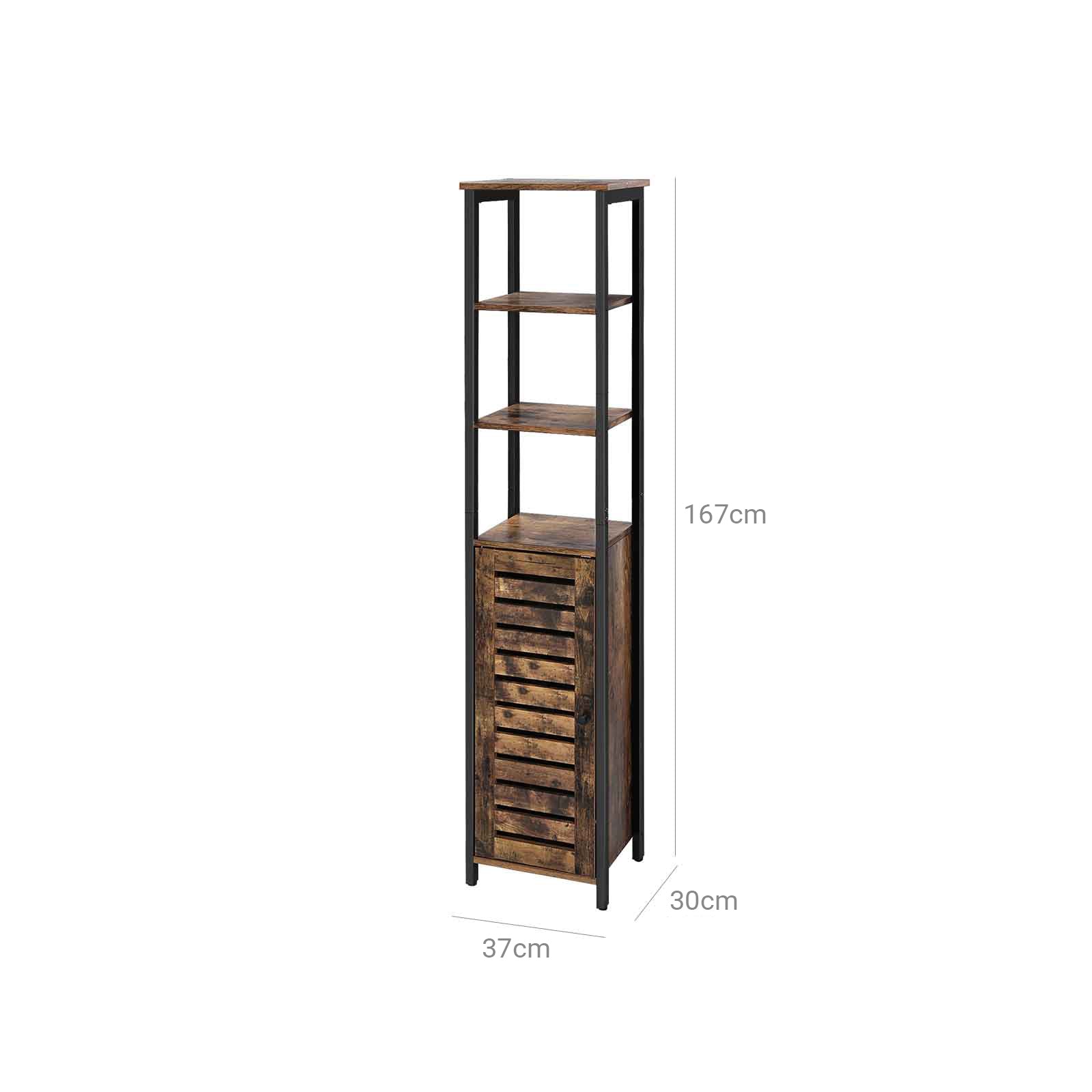 Kitchen cupboard - Narrow storage cupboard with 3 racks - Industrial design - Brown