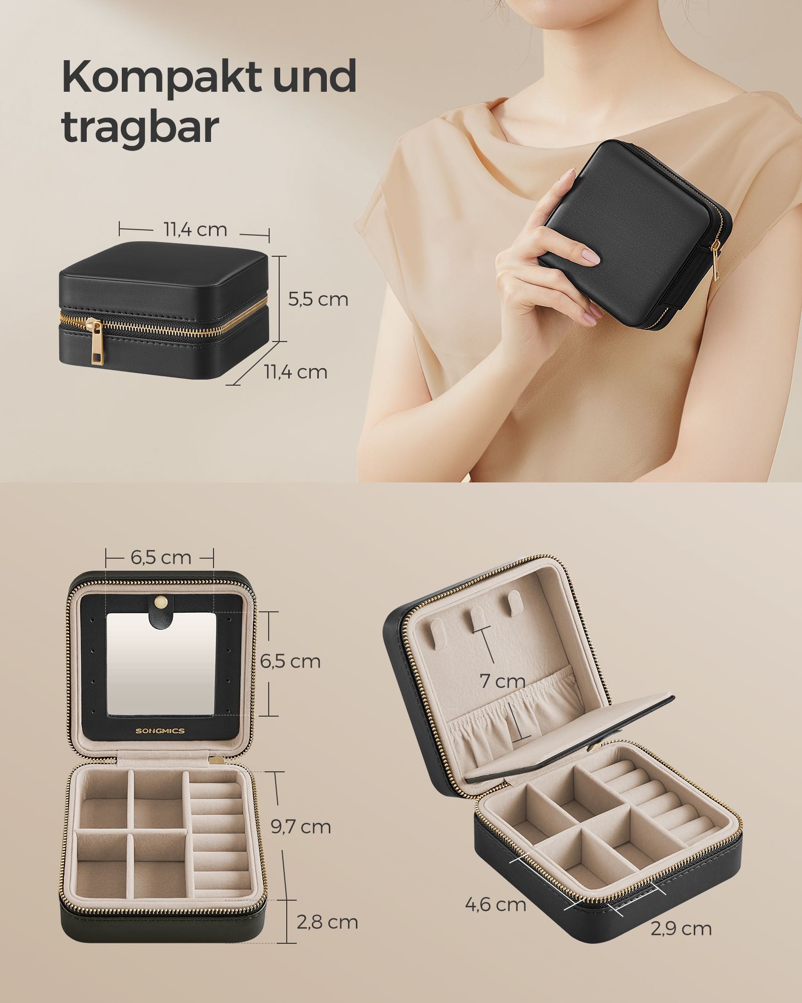 Jewelry box-with mirror-PU cover-gift idea-ink-black