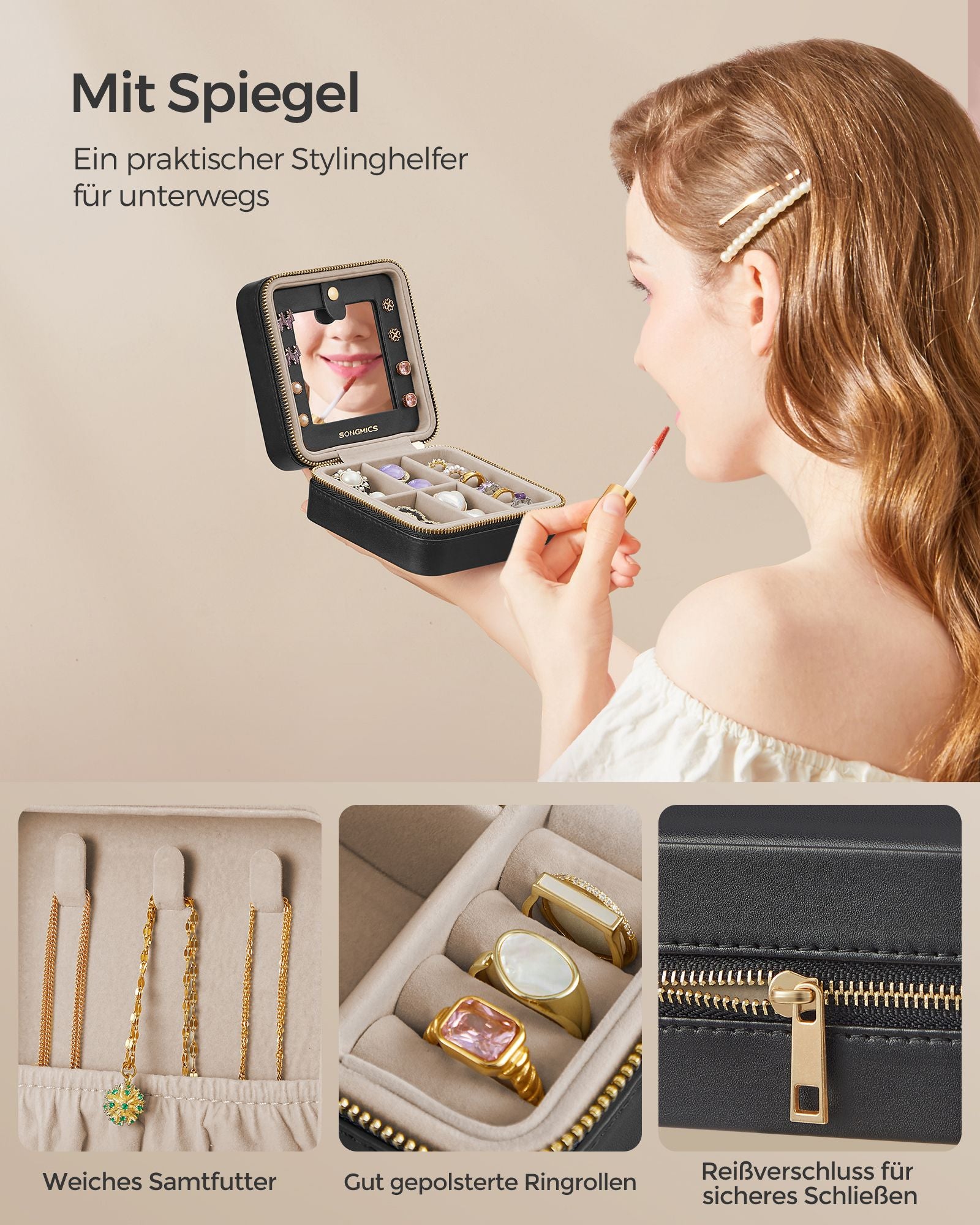 Jewelry box-with mirror-PU cover-gift idea-ink-black