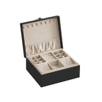 Jewelry box - 2 levels - with handle - flexible jewelry tray - black