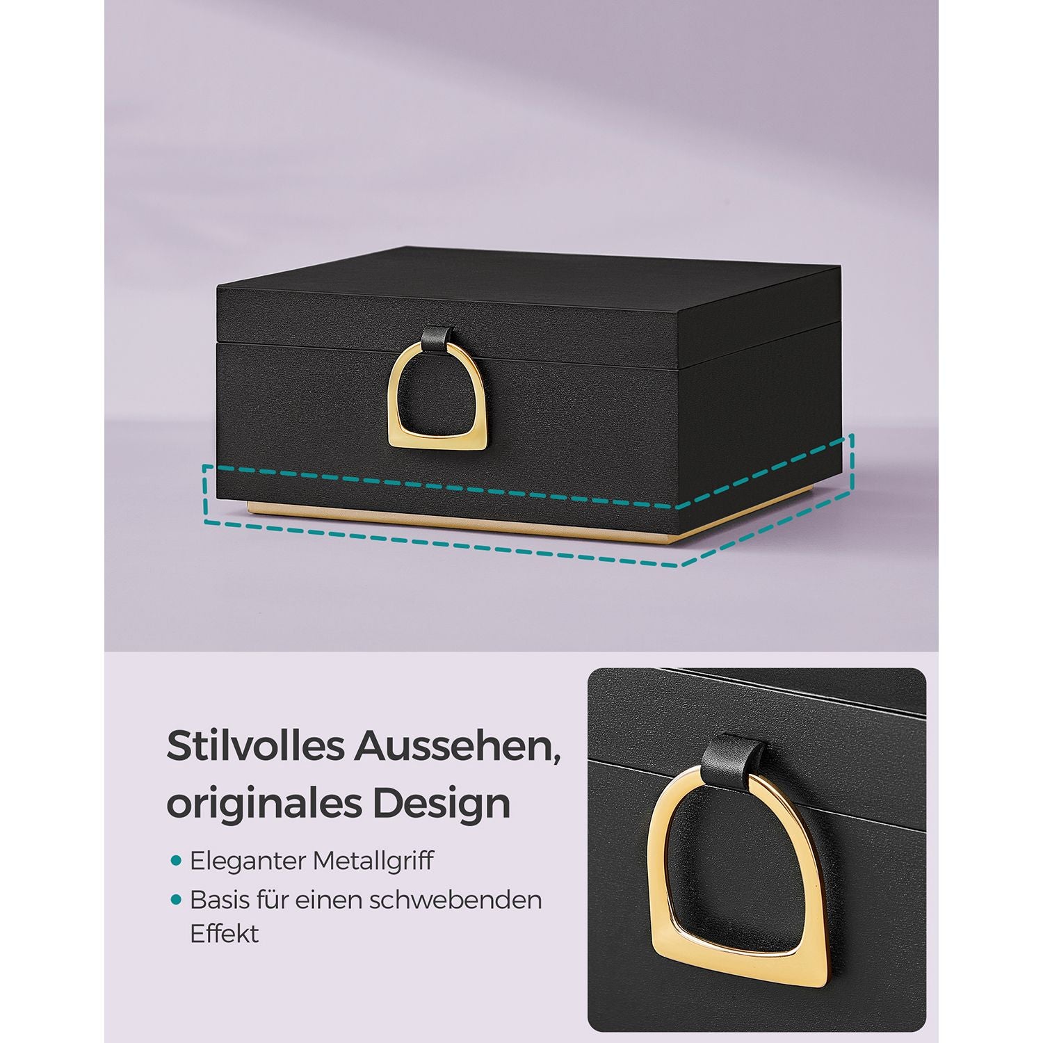 Jewelry box - 2 levels - with handle - flexible jewelry tray - black
