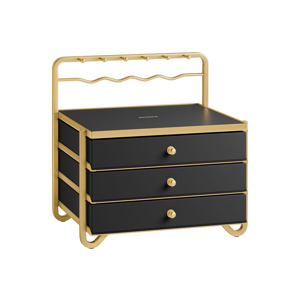 Jewelry box - Jewelry box - 3 layers with drawers - Black gold