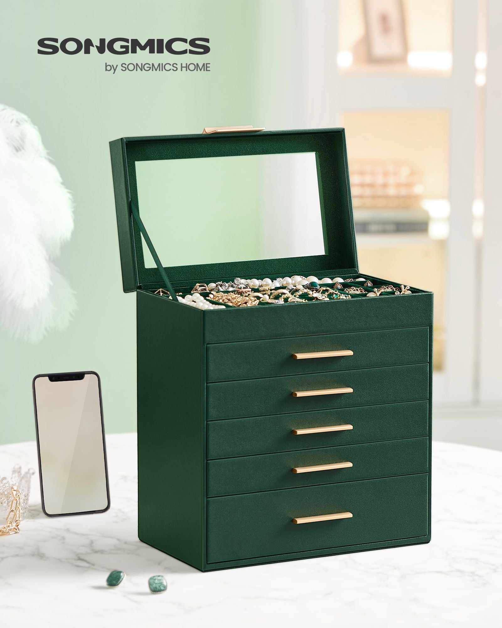 Jewelry box-5 drawers-Modern-Bosgroen-Goud