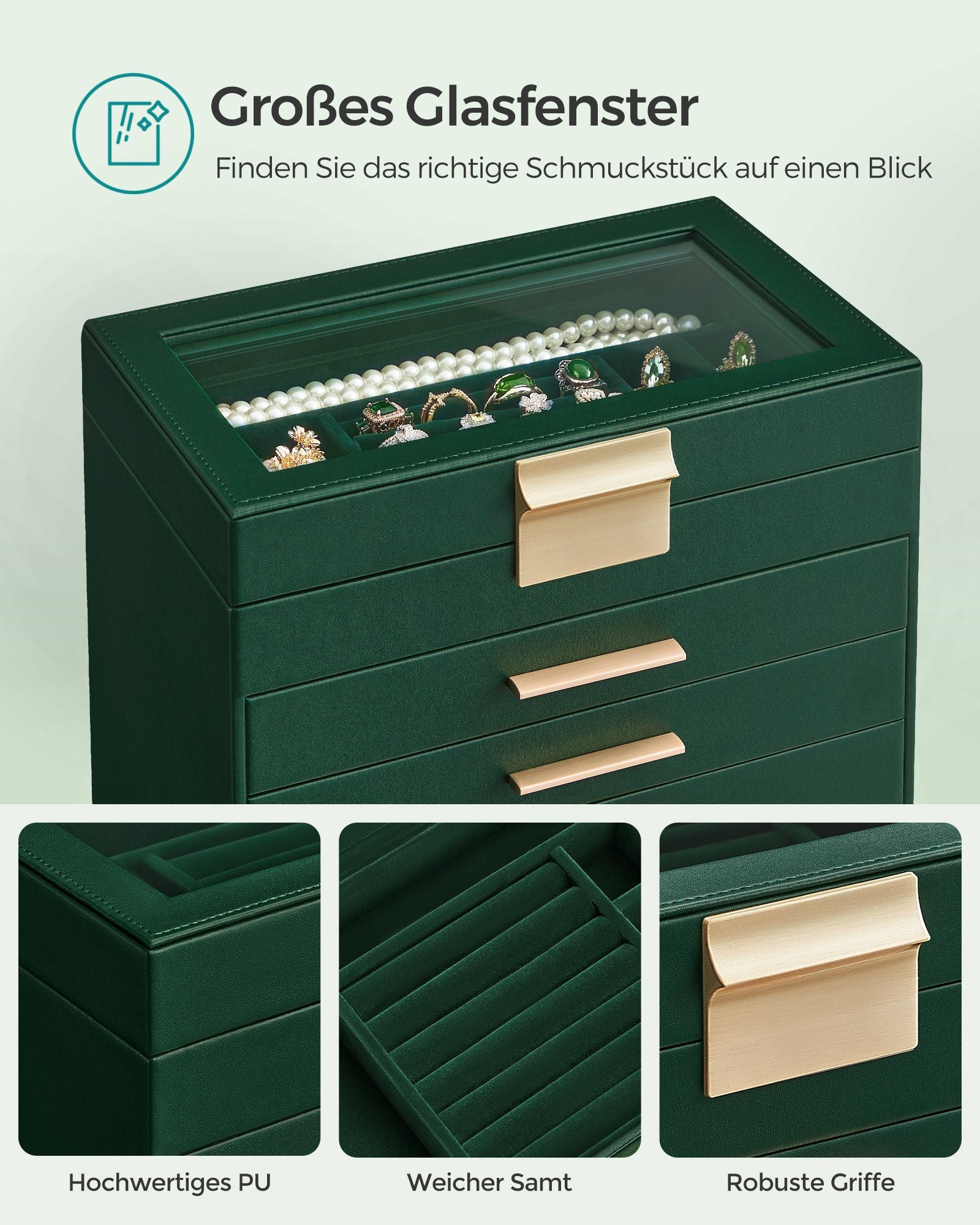 Jewelry box-5 drawers-Modern-Bosgroen-Goud