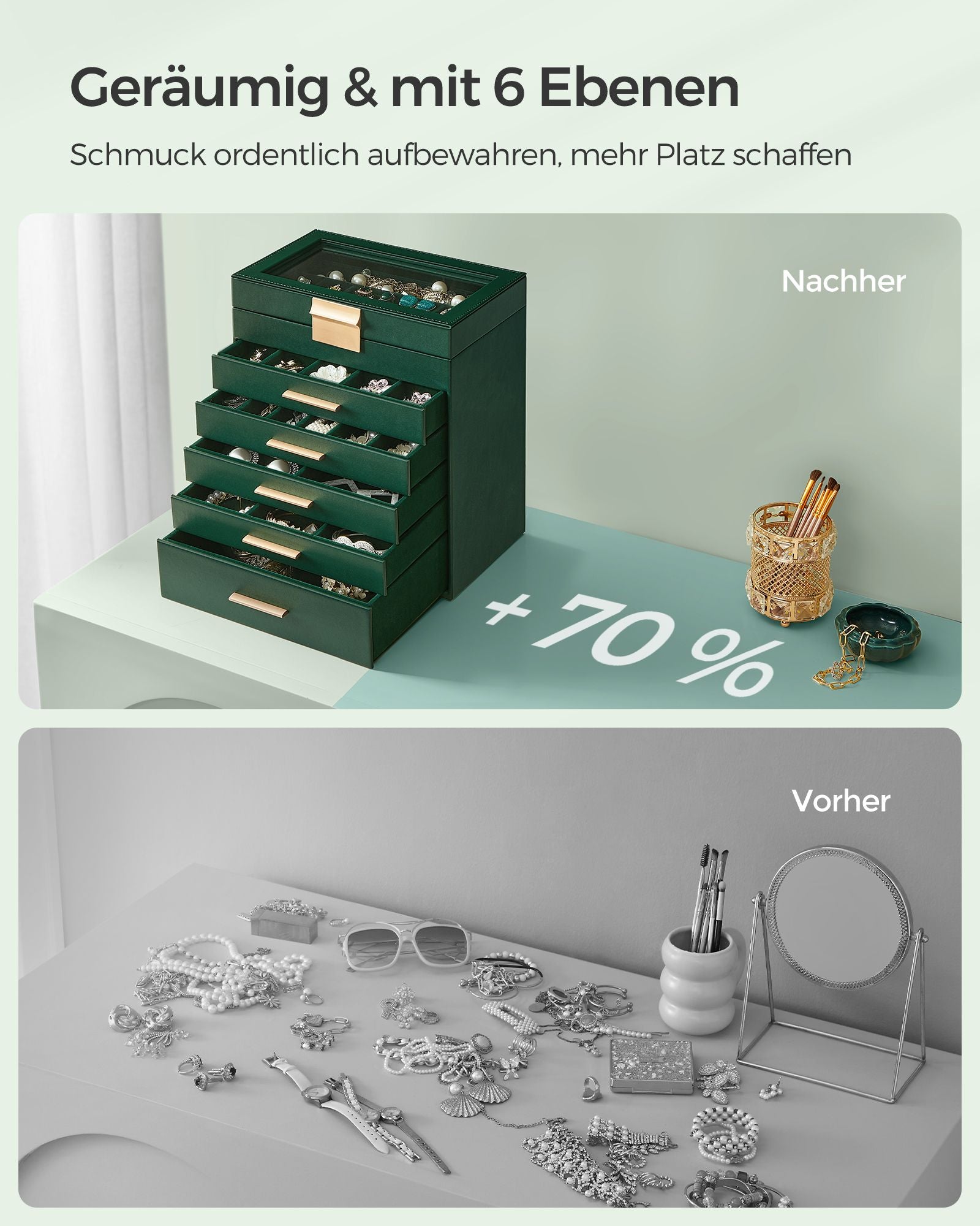 Jewelry box-5 drawers-Modern-Bosgroen-Goud
