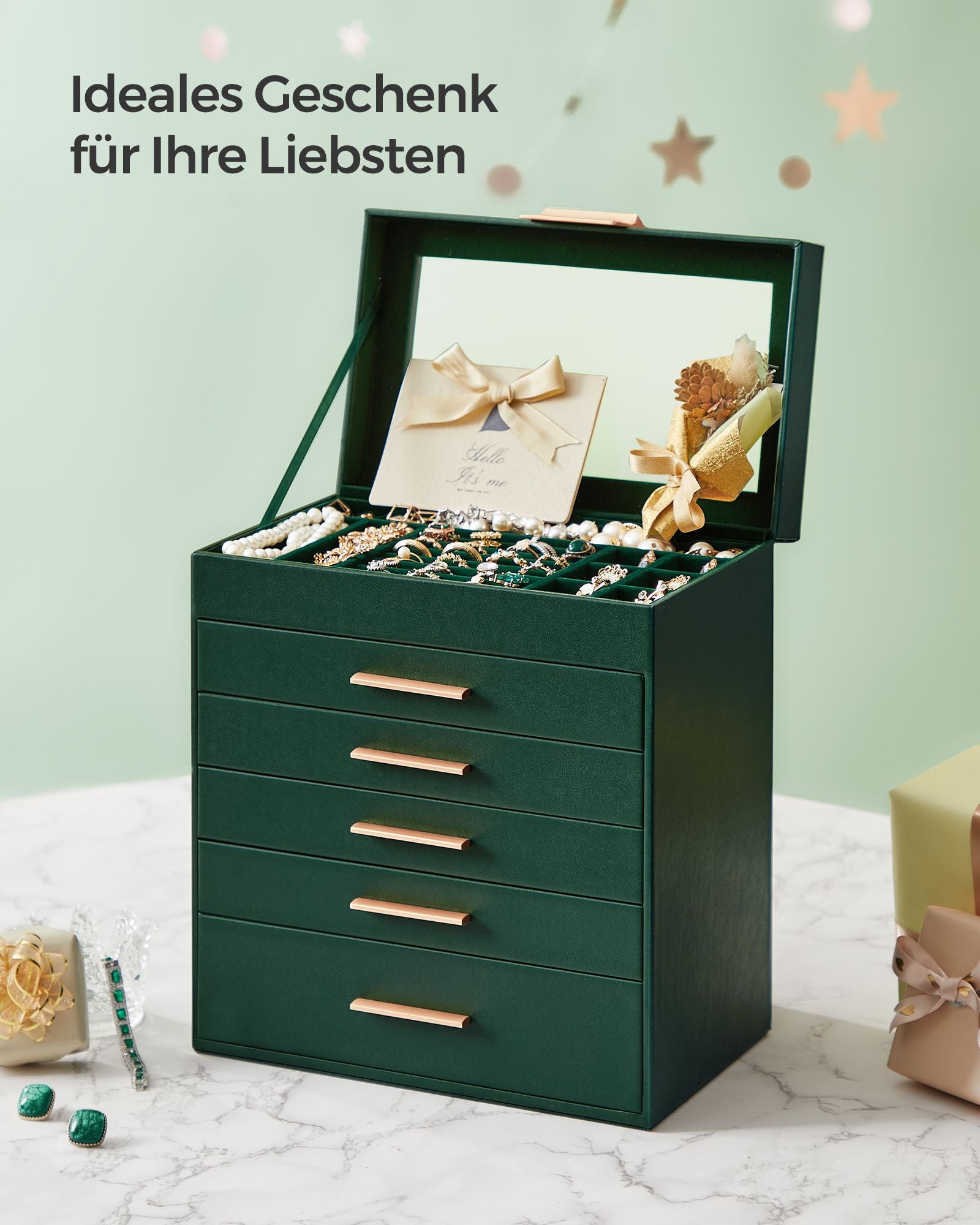 Jewelry box-5 drawers-Modern-Bosgroen-Goud