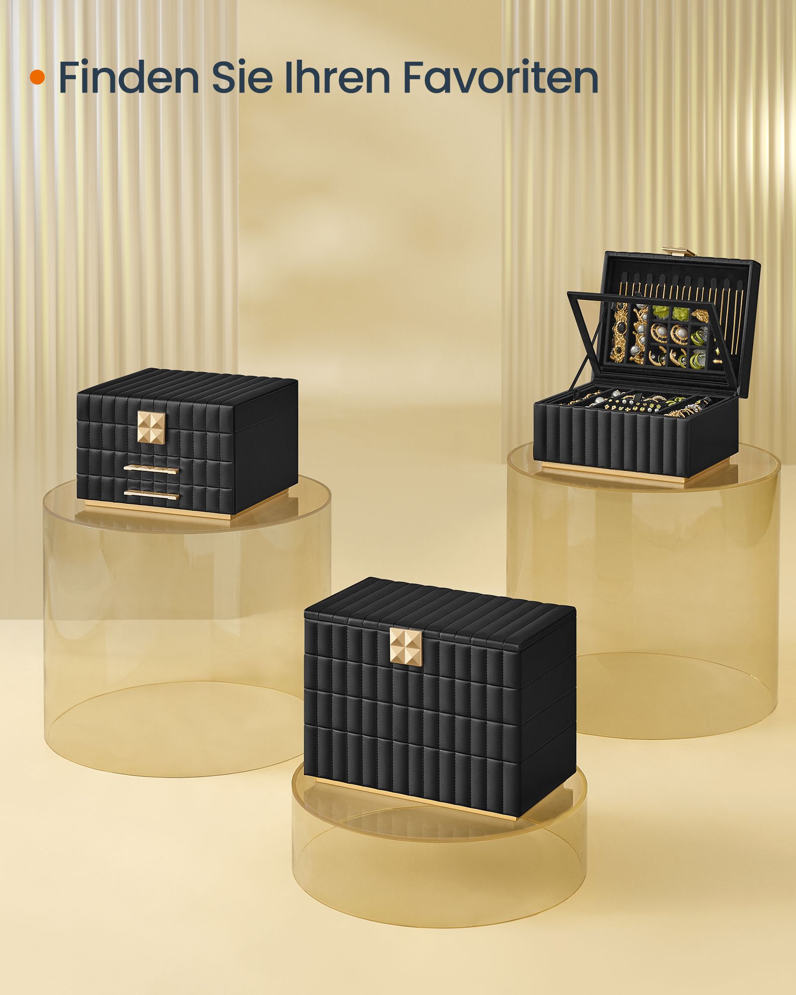 Jewelry box with mirror and 4 levels ink black