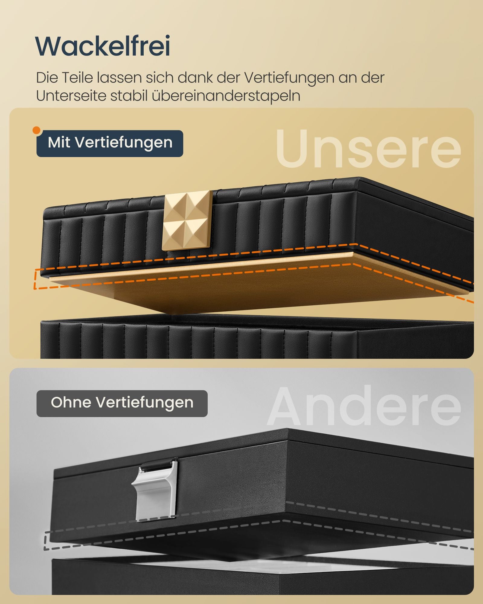 Jewelry box with mirror and 4 levels ink black