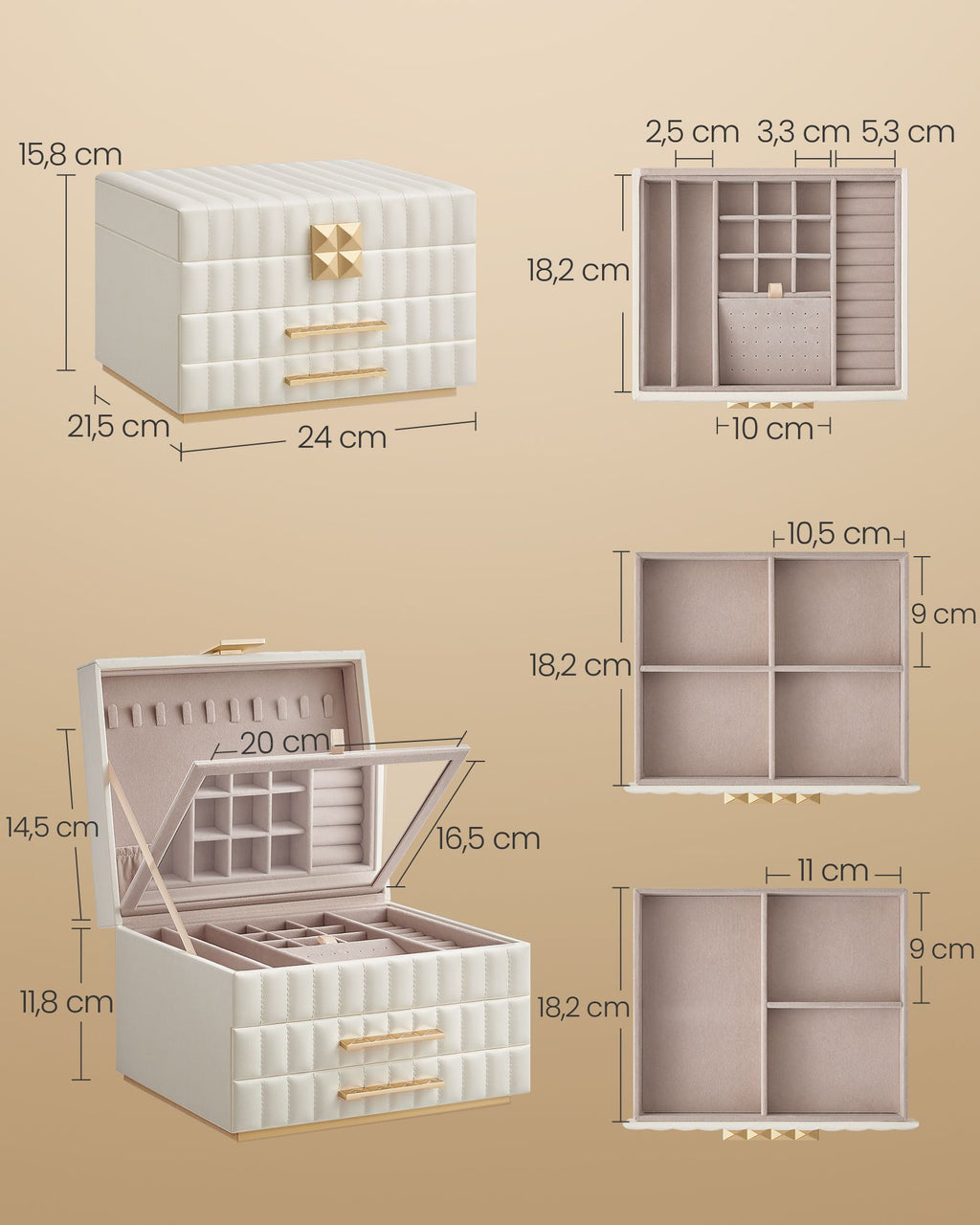 Songmics Home Anah Collection - Jewelry boxes with mirror 3 levels Wolkwit