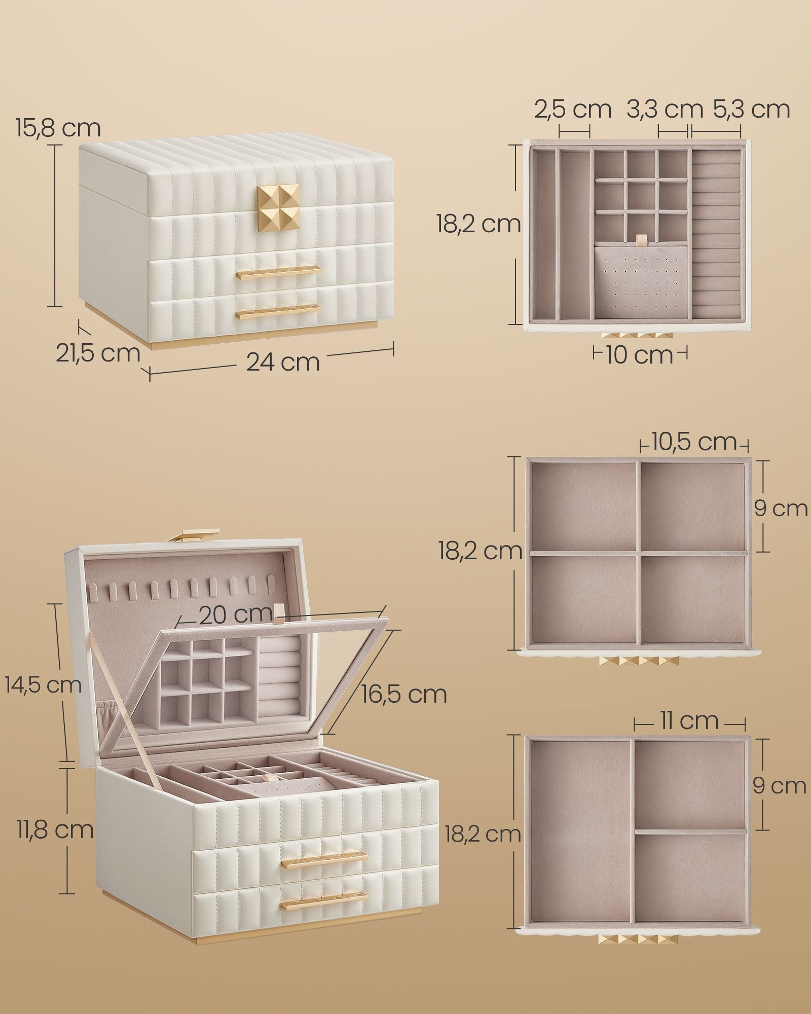 Songmics Home Anah Collection - Jewelry boxes with mirror 3 levels Wolkwit